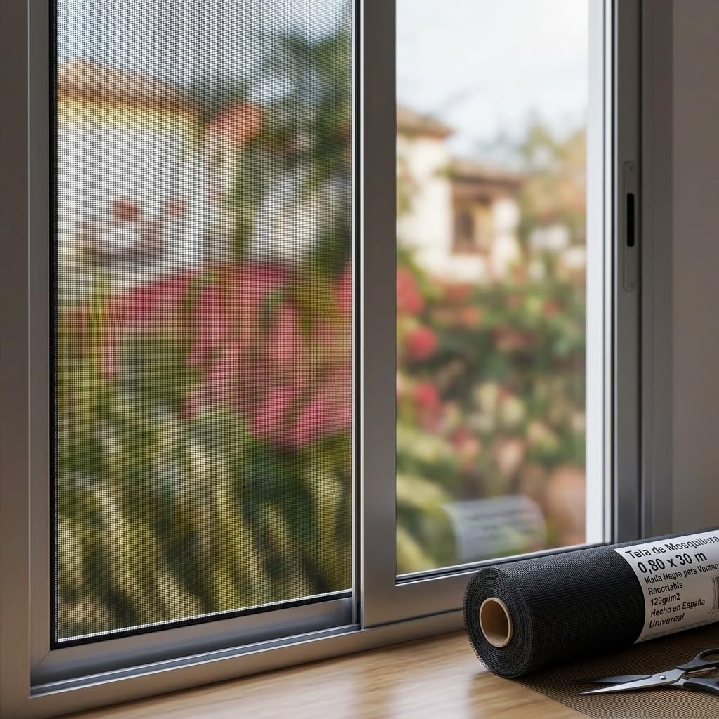 Suinga - Moustiquaire en gaze noir 0,8 x 30 m pour porte et fenêtre, Tissu en fibre de verre 120 gr/m2, Protection anti-insectes