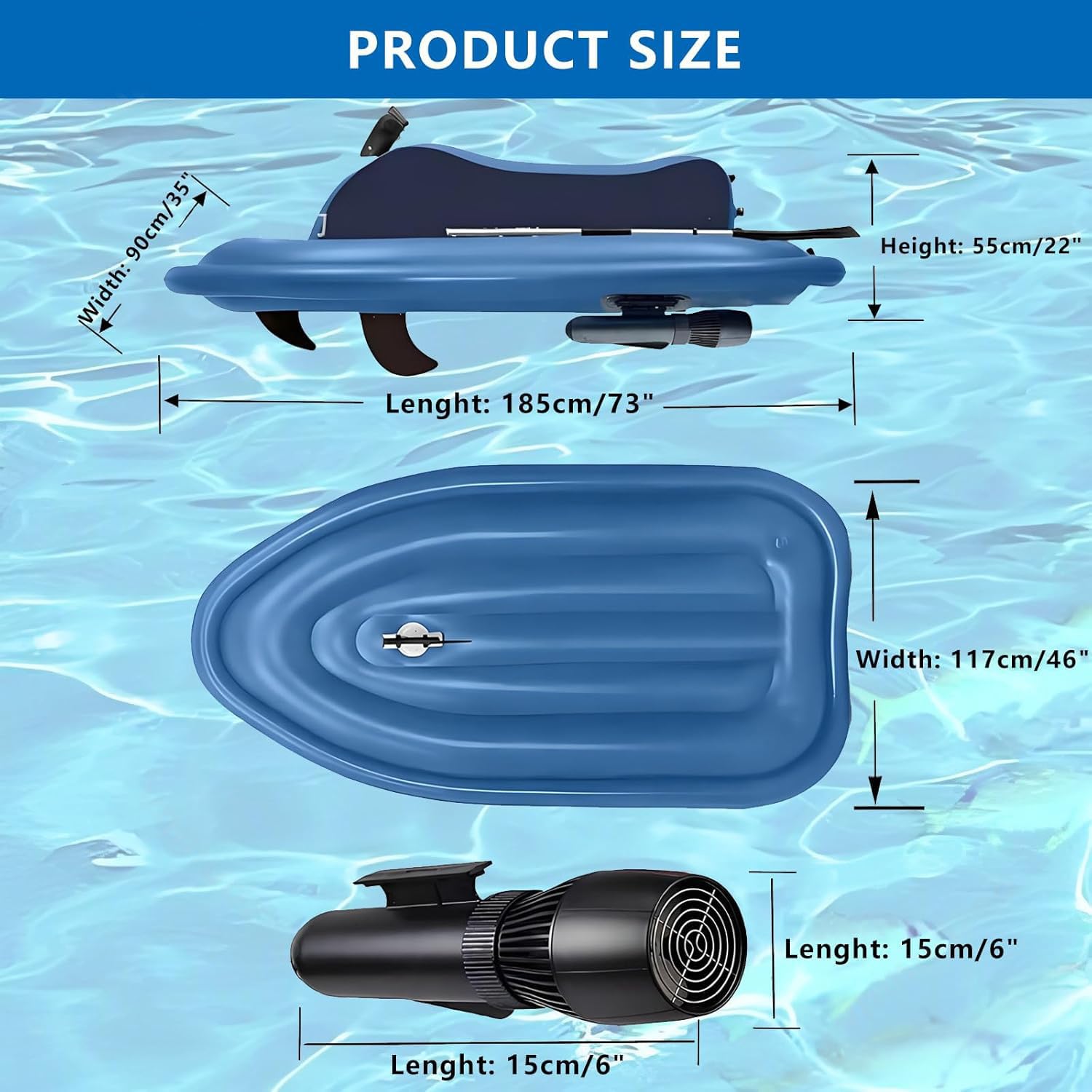 Moto d'acqua a propulsione a getto, Jet Boat gonfiabile, Moto d'acqua gonfiabile con scooter da 500W/700W e pagaia, Batteria da 10000/16000 mAh, Telecomando, Capacità di carico 150 kg 500W10Ah