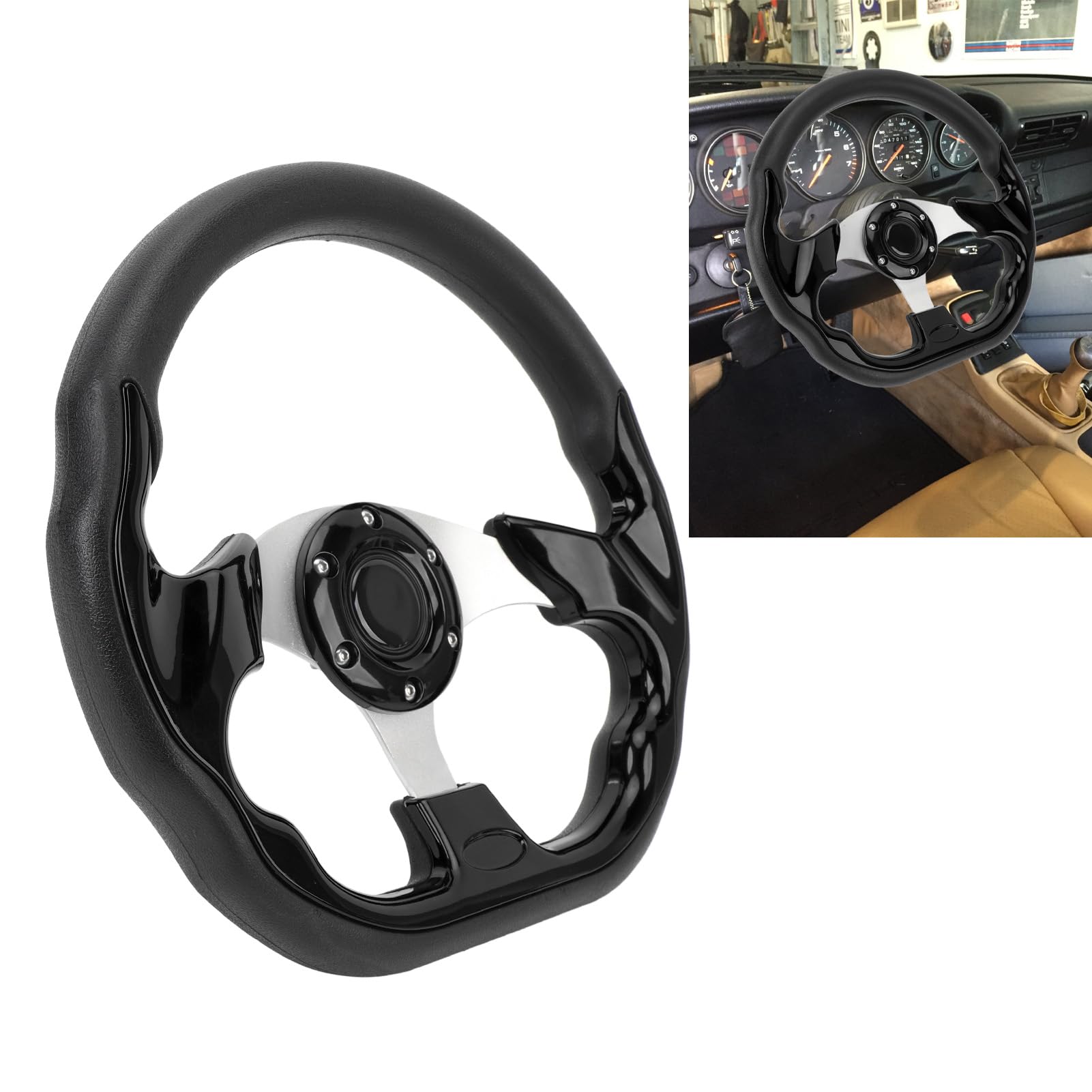 Volante Sportivo Stile 13 Pollici con Presa Migliorata, Materiale PU, Maneggevolezza, Installazione Facile, Adatto per la Maggior Parte dei Veicoli e Auto,