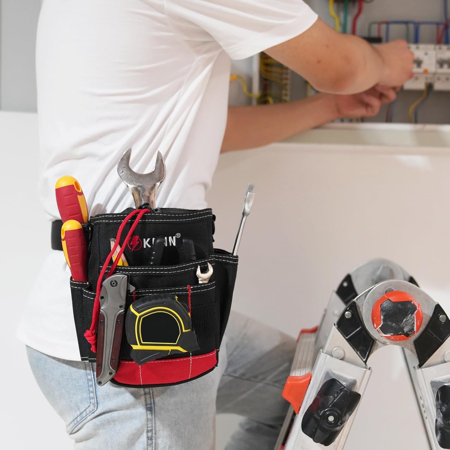 KUNN Electrician Tool Pouch, Drawstring Closure Tool Belt Pouches with Belt Clip for Carpenter, Construction, HVAC - Image 8