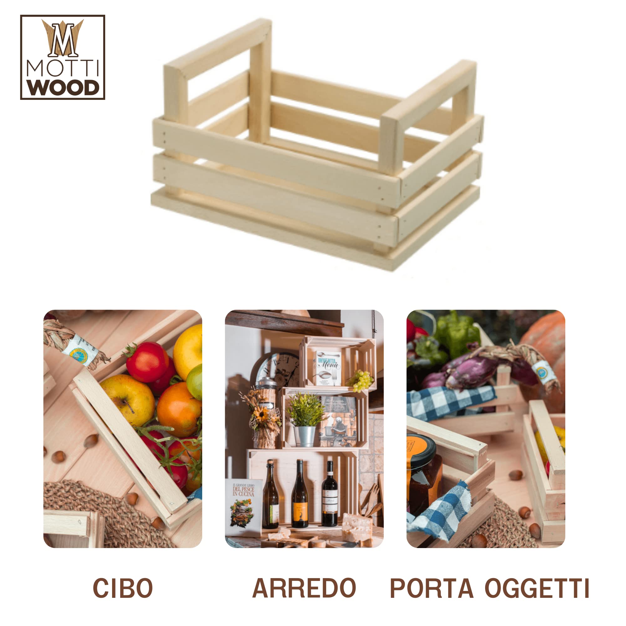 Cassetta in Legno Multiuso Cestino Porta Oggetti 20x14.5x11h Faggio
