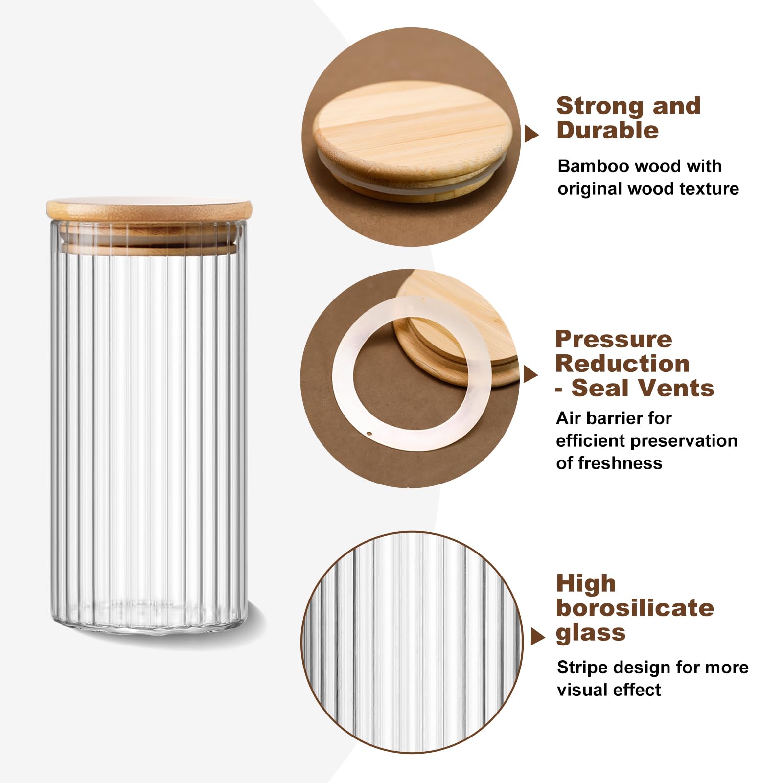 Set di 6 Barattoli Vetro con Coperchio - Contenitori Ermetici per Alimenti Vetro - Barattoli Cucina per Conservare Cereali Pasta Farina（600ml）