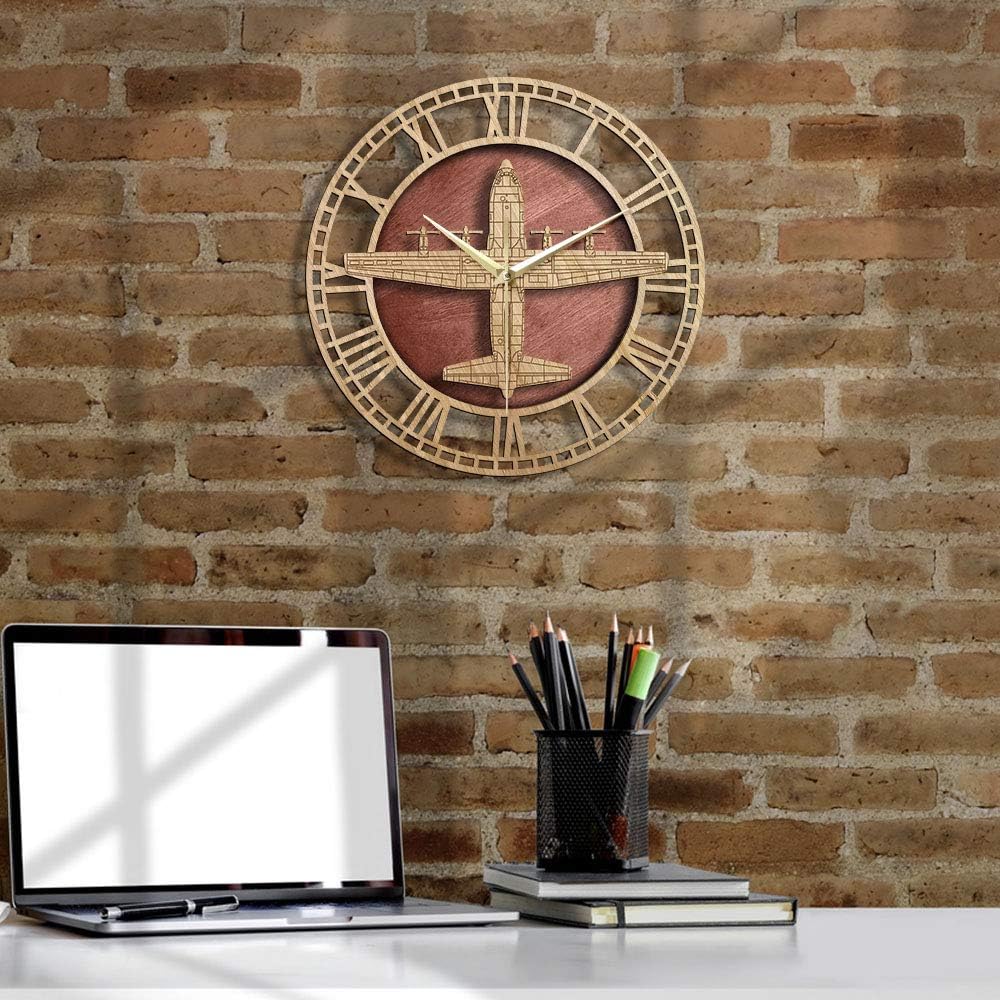 The Geeky Days C-130H Hercules Farmhouse Style Wall Clock Quiet Sweep Quartz Wall Watch Army Tactical Airplane Aviaiton Home Decor Pilots Gift