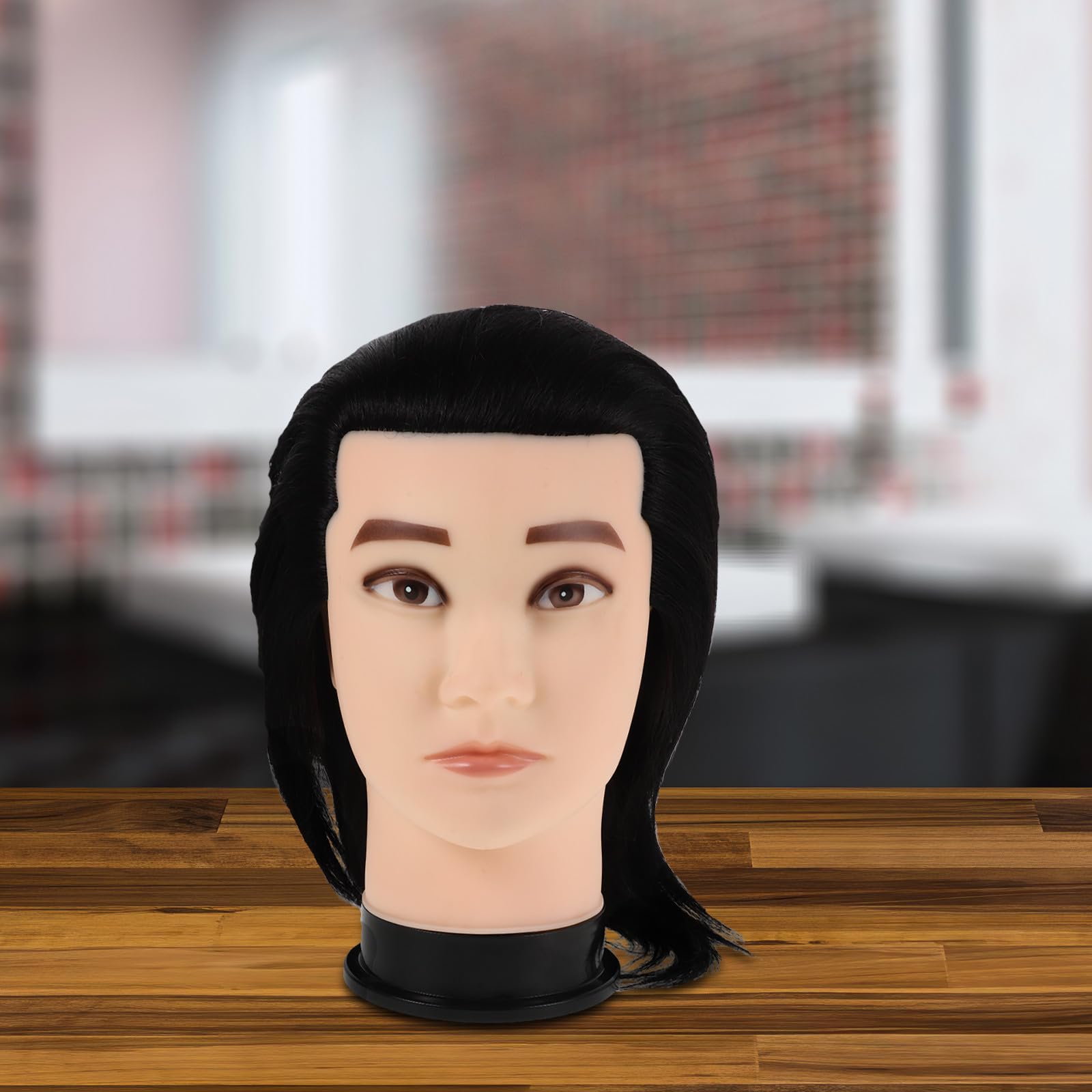 Housoutil Friseur Mannequinkopf aus Echtem Haar Schwarzer Übungskopf für Friseure Realistische Stylingpraxis und Hygienisch für Salon Training und Mobile Kosmetikkurse