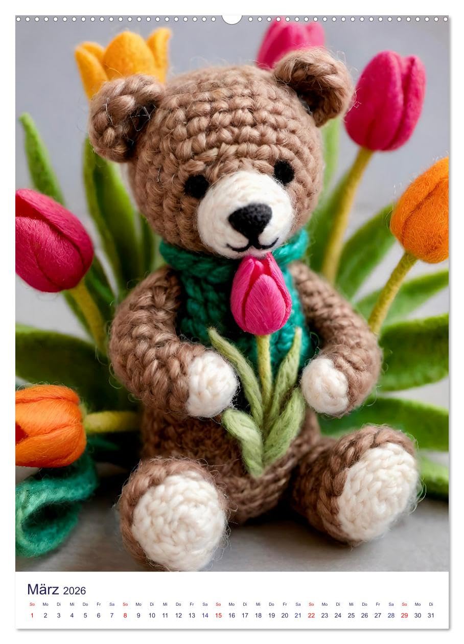 Teddys aus Wolle (hochwertiger Premium Wandkalender 2026 DIN A2 hoch), Kunstdruck in Hochglanz: Weich und wunderbar: Selbstgemachte Wollbären (CALVENDO Hobbys)