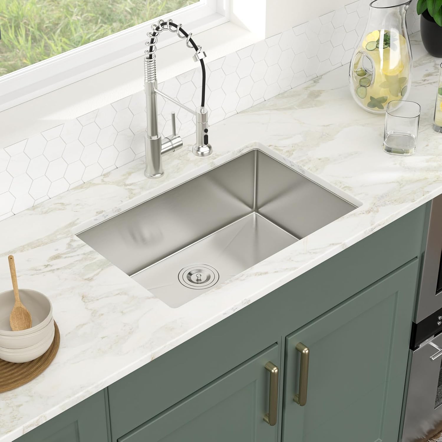 Logmey 26 Inch Undermount Kitchen Sink 26x18 Stainless Steel Undermount Sinks 16 Guage Single Bowl Handmade Sinks 26x18x9