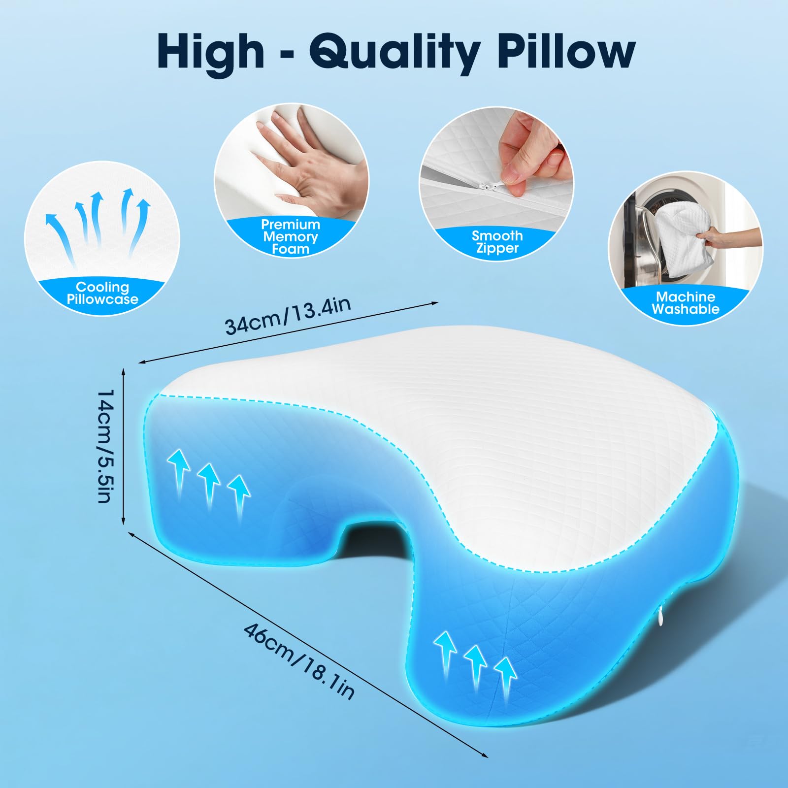 Cuscino Ergonomico per Chi Dorme di Lato con Fori per Braccia, Schiuma ad Alta Densità, 53,3 x 43,2 x 13,7 cm, Supporto per Collo e Spalle