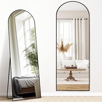 Melodieux Bogen Ganzkörperspiegel 161x52cm in voller Länge Großer Freistehender Spiegel Schwarz Aluminiumrahmen Ankleidespiegel Wandmontierter Spiegel für Wohnzimmer Schlafzimmer