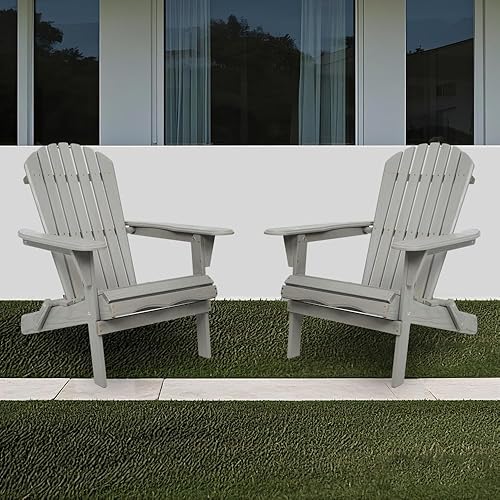 Wood Lounge Patio Chair for Garden Outdoor Wooden Folding Embossed Adirondack Chair Set of 2 Solid Cedar with Wood Grain
