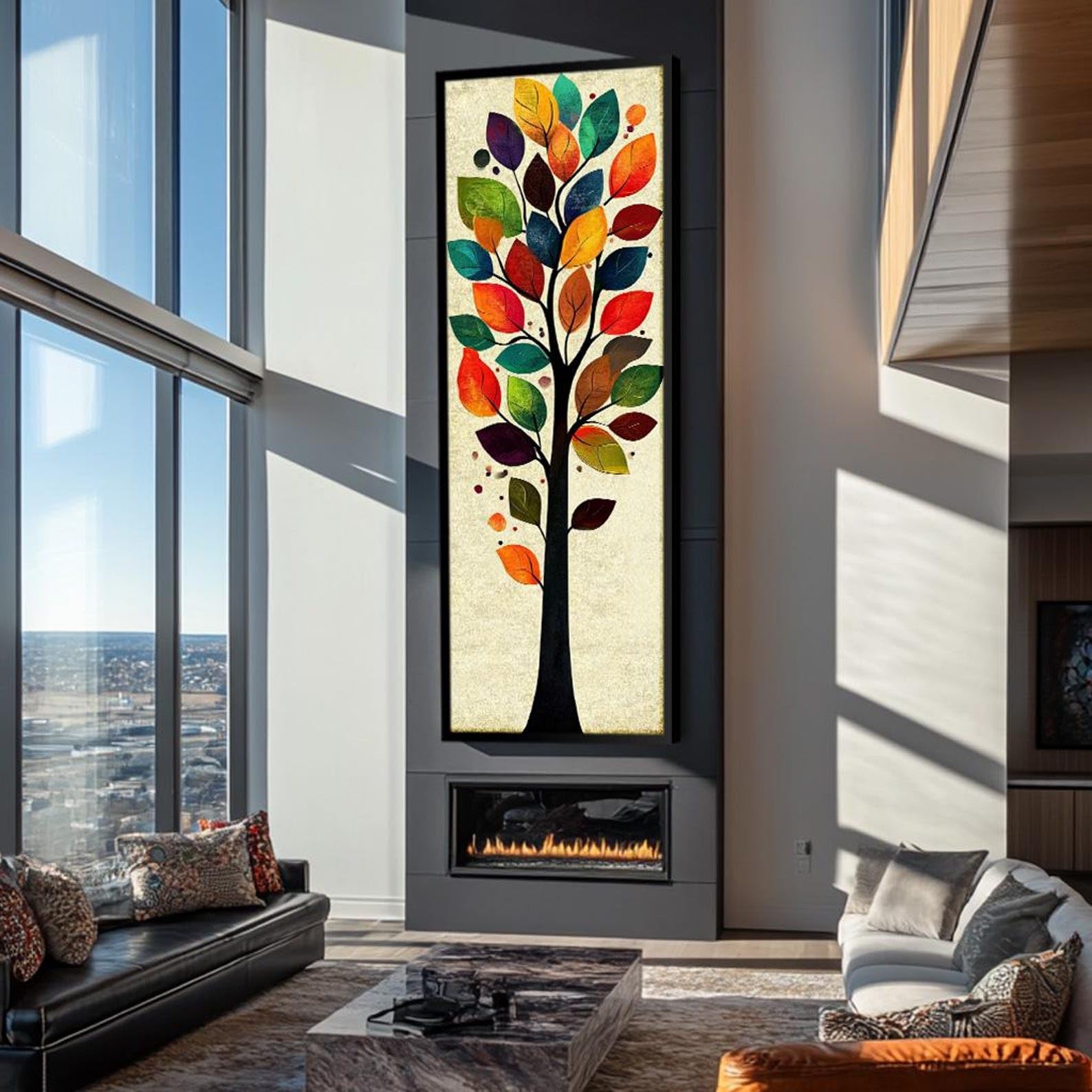LMYCHENG Kolorowe drzewo życia obraz na płótnie abstrakcyjny obraz roślinny plakat w stylu nordyckim do sypialni, biura lub korytarza (55 x 165 cm/bez ramki)