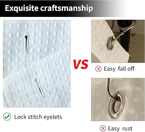 Miniatura 3 de Juego de cortinas de ducha con borde ondulado, cortinas de ducha de baño pesadas de punto gofre, estilo hotel, con ventana superior transparente, 12