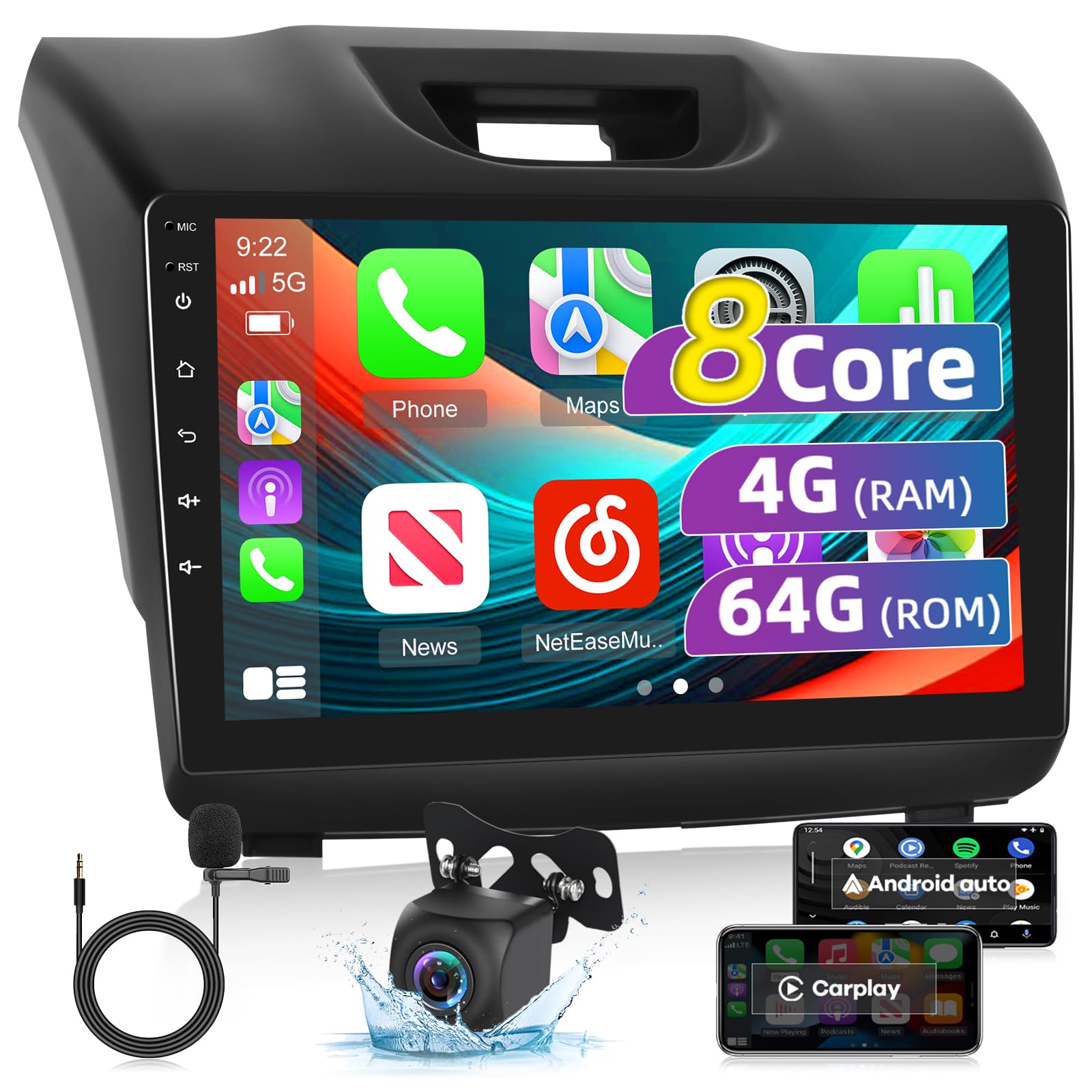 EKAT Car Radio for Isuzu D-MAX 2015-2018 MU-X 2015-2017 with Wireless Carplay & Android Auto - 8 Core Android 13 2+64G - 9 Inch Touchscreen Radio with WiFi & 32EQ DSP + AHD Rear View Camera