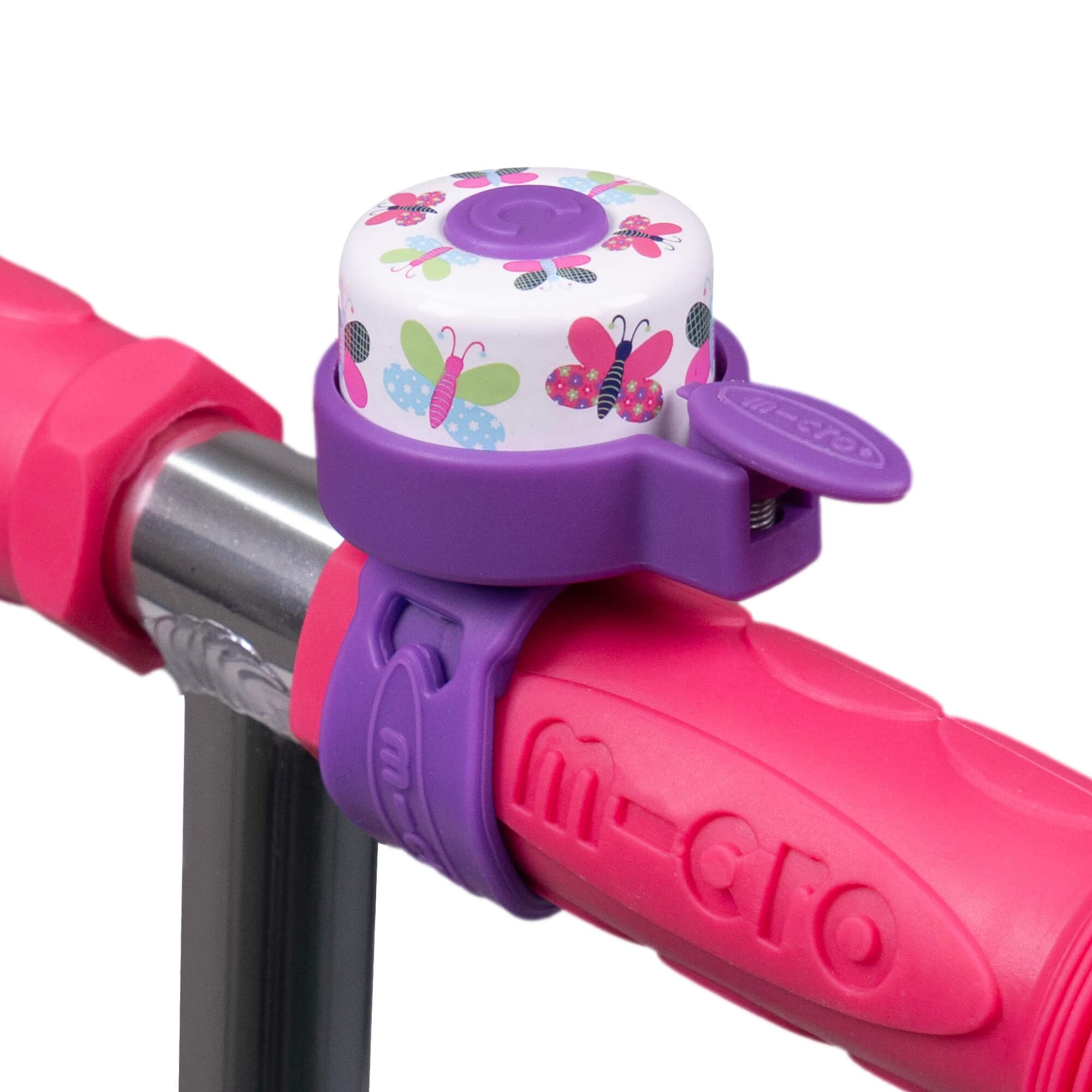 Micro Scooter | Pattern Handlebar Bell | Suitable for All Bikes & Scooters | Bike Accessories | Flexible Silicone Strap | Easy To Attach | Loud & Waterproof | One Size | Butterfly