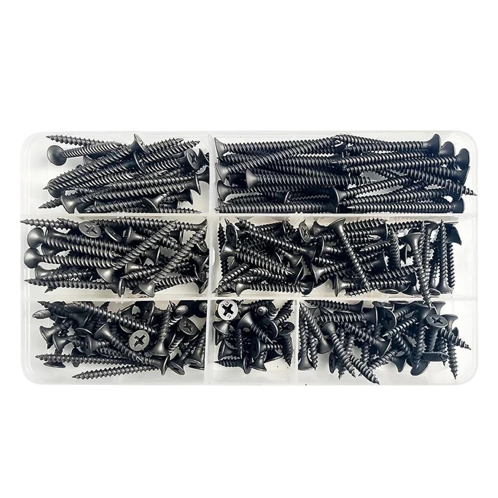 Juego De 220 Tornillos Autorroscantes For Madera De Cabeza Avellanada Plana Phillips De Acero Al Carbono Negro M3.5, Surtido En Caja.(20 BOXES)