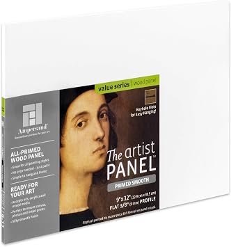 Ampersand Art Supply Wood Gesso Artist Painting Panel Primed Smooth, 9" x 12", 3/8" Flat Profile
