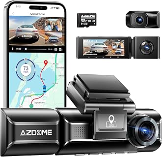 AZDOME M550 3 Channel Dash Cam, 4K+2.5K Dual Dash Camera for Cars Built-in WiFi GPS, 1440P+1080P+1440P Front and Rear Inside, 64GB Card Included, 3.19" IPS Screen, WDR, IR Night Vision, Parking Mode