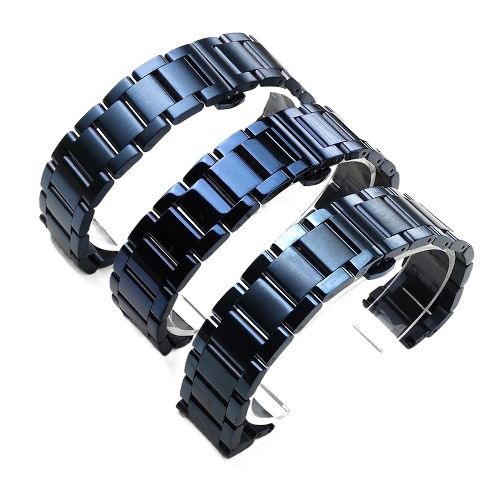 Pasek do zegarka z szybkozłączką, Pasek do zegarka ze stali nierdzewnej ciemnoniebieski kolor zakrzywiony koniec metalowy pasek do zegarków na rękę 18mm 19mm 20mm 21mm 22mm 23mm 24mm pasek do zegarka