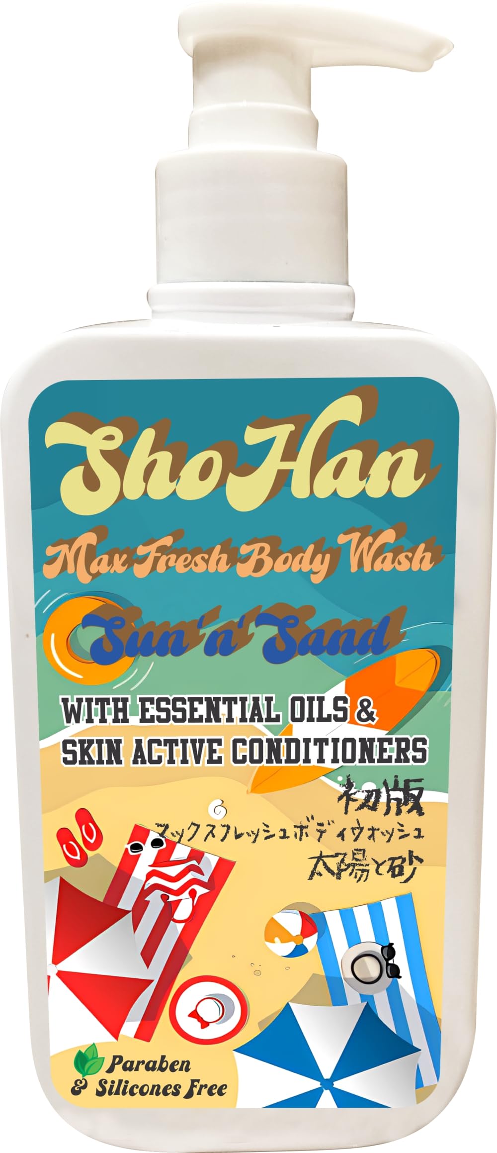 ShoHan Sun 'n' Sand Body Wash - Premium 24 Hour Fragrance Body Wash Shower Gel for Women with Japanese Technology, Excellent Foaming, Leaves Skin Soft and Smooth, Reduces Tan, Shower Gel for Women & Mustache Face Wash for Men, Gentle Face Wash Woman with Glycerine for skin care. Does Not dry skin. No Parabens. Dtan