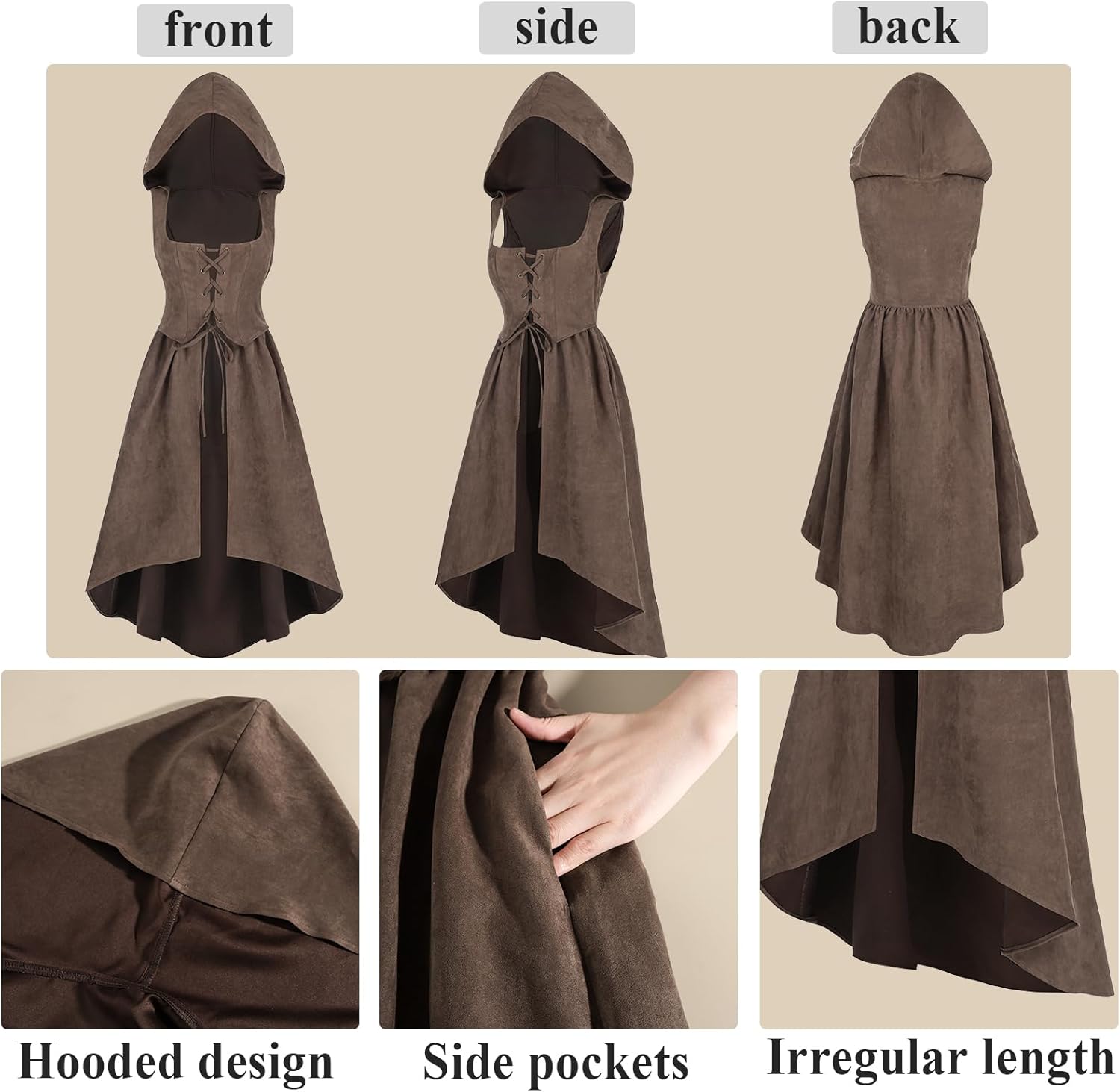 CR ROLECOS Renaissance Corset Women Medieval Costume Vintage Ren Faire Hooded Low-Cut Bustier Corsets - Image 2