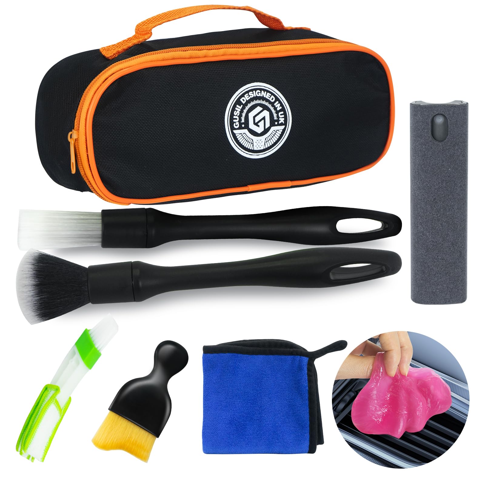 8PCS Car Interior Detailing Kit, Dash Duster for Car Interior Detail Brush with Car Cleaning Gel Automotive Detailing Supplies Kit for Auto, Truck, SUV, RV - Car Gifts for Women