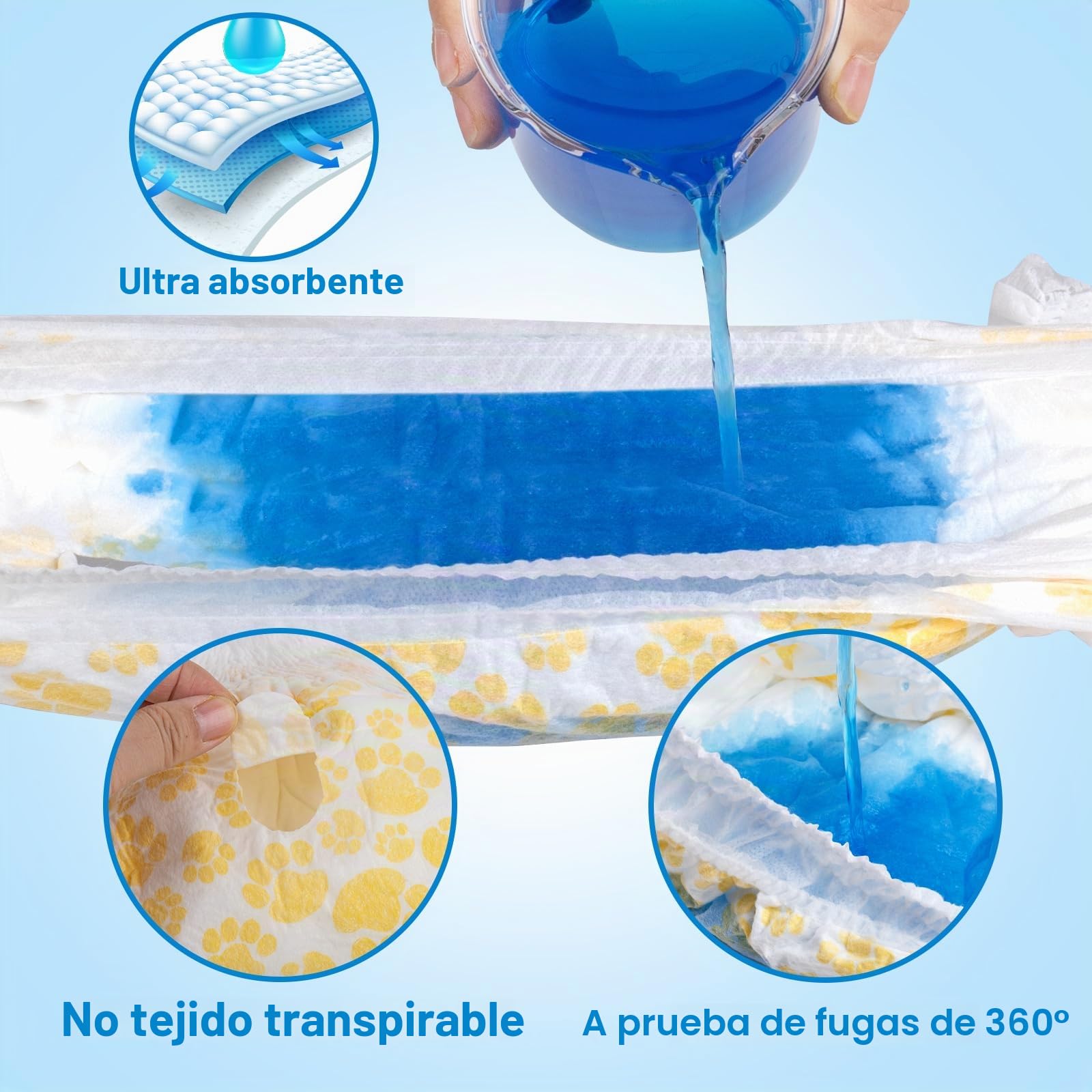 Pañales Desechables L-30 para Perros, Cintura elástica de 360 Grados, se Adapta a Cintura de 30 a 50 cm, pañales Grandes para Calor, período, incontinencia, Entrenamiento