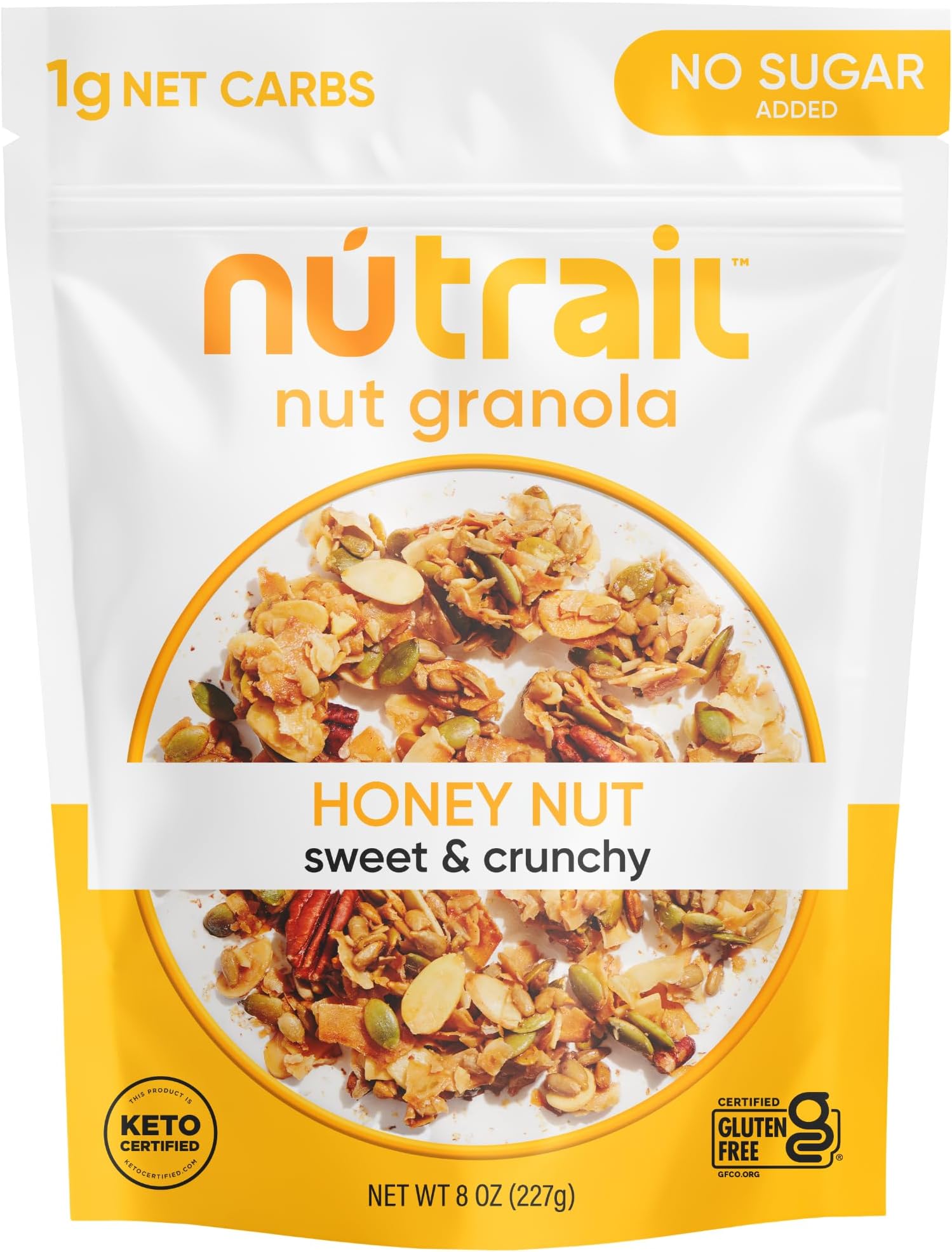 NuTrail Nut Granola Cereal, Honey Nut, No Sugar Added, Keto, Low Carb, Gluten Free, Grain Free, Healthy Breakfast 8 oz. 1 Count