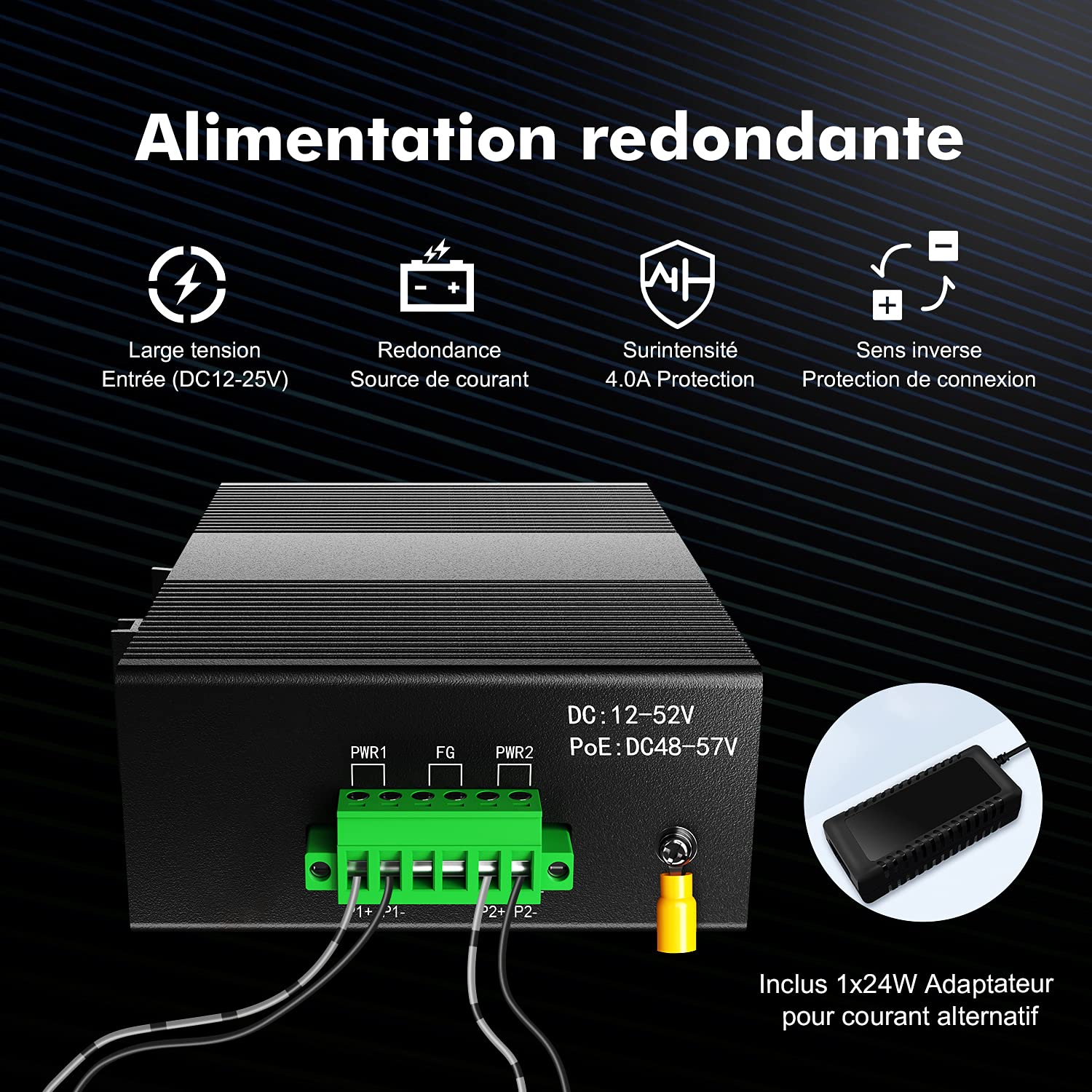 mokerlink 5 Ports Gigabit Ethernet Switch Industriel sur Rail DIN, Capacité de Commutation de 14 Gbit/s, Commutateur Réseau Non Géré Classé IP40 (-40 à 185°F), avec Alimentation