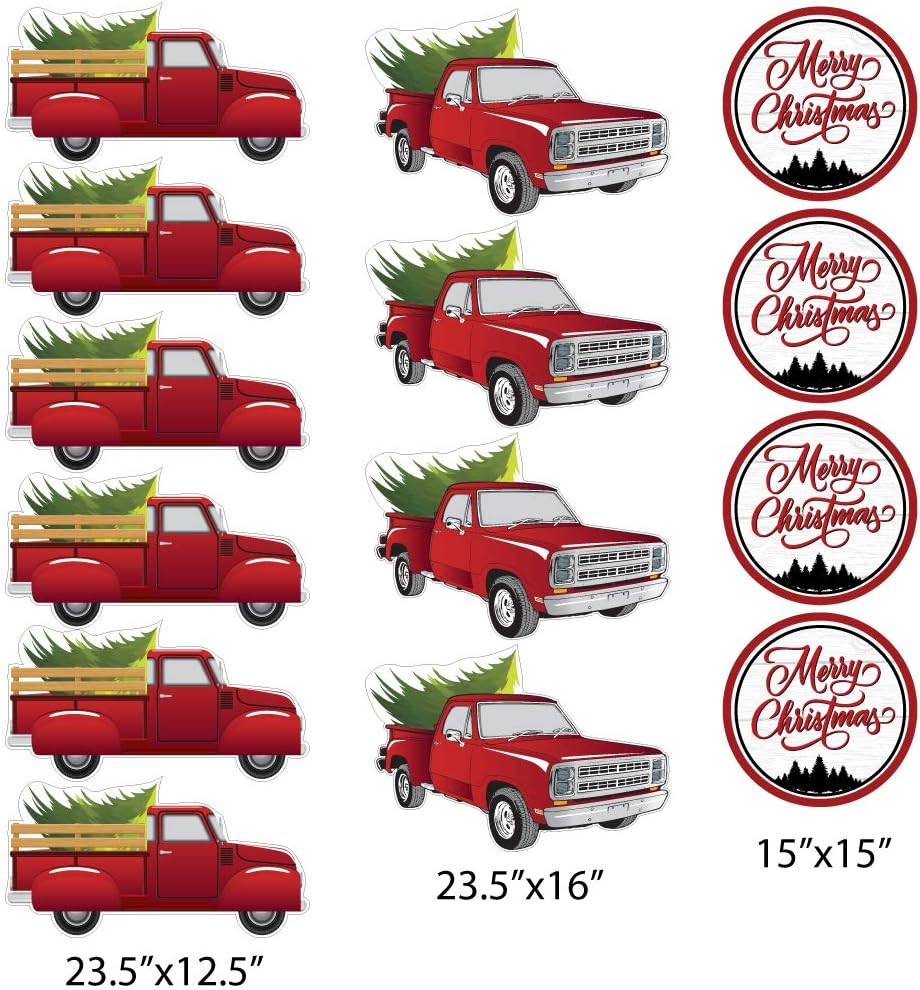 VictoryStore Christmas Yard Decorations: Vintage Red Truck Christmas Yard Decorations 14pcs Includes Stakes