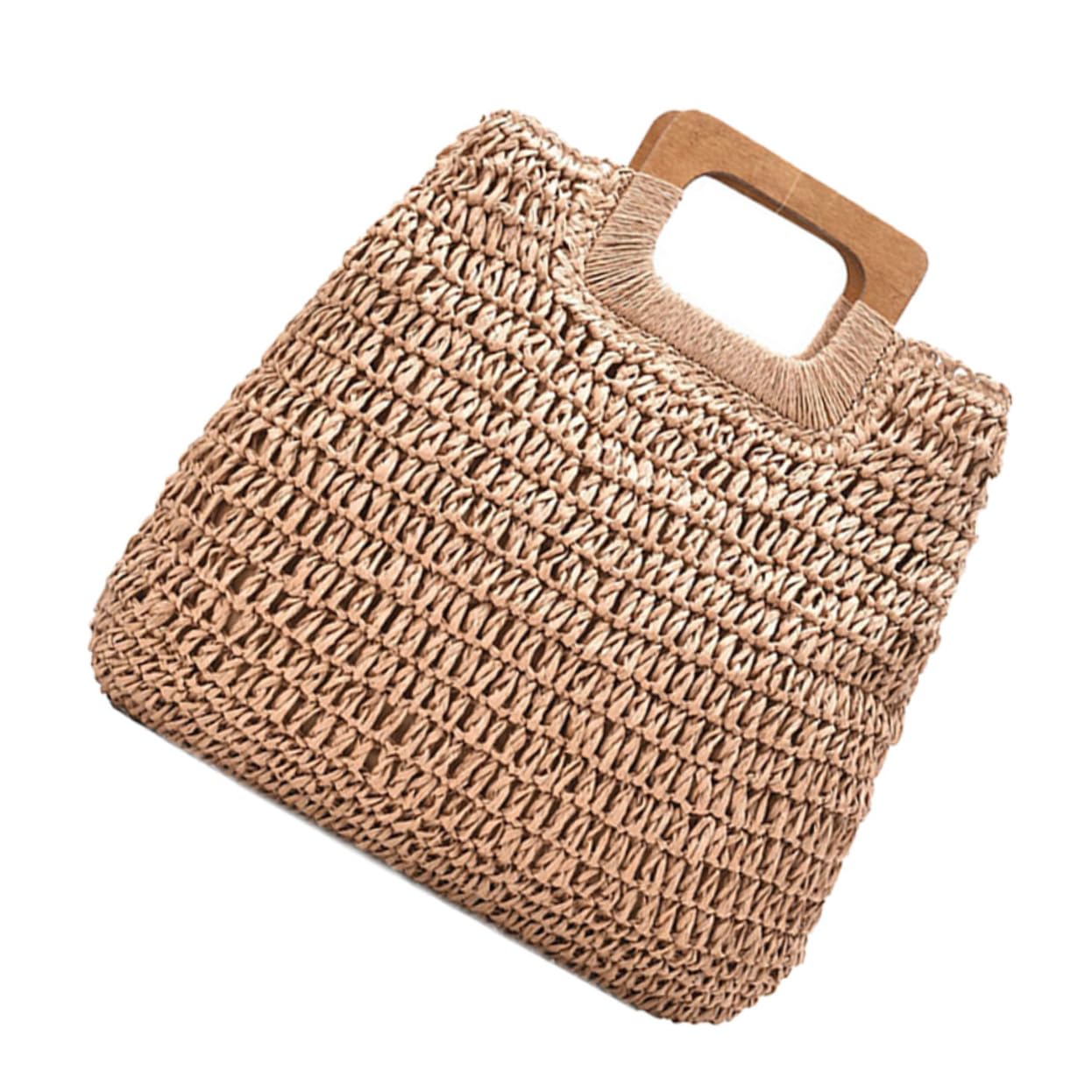 GALPADA Bolso Playero Grande de Paja Khaki Tejido a Mano para Mujer