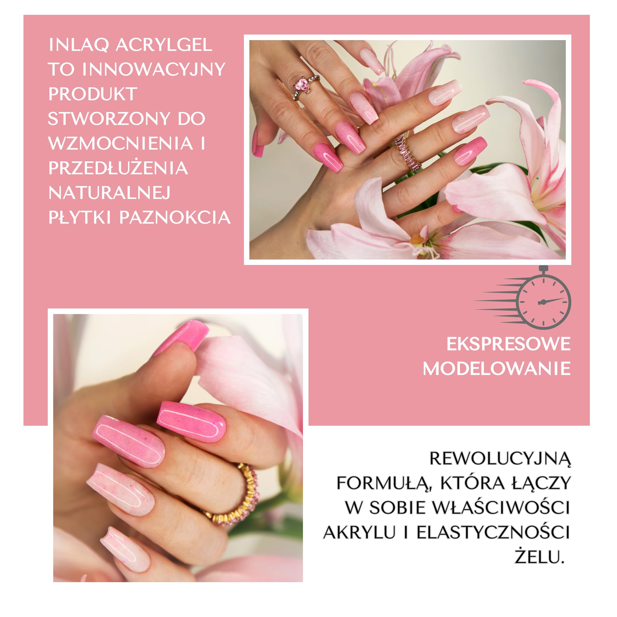 INLAQ® Żel Akrylowy Budujący Żelowy Builder do Przedłużania Baza Żelowa do Przebudowy Modelowania Paznokci Acrylic Gel UV Led– do Salonu i Domowego Użytku Manicure Pedicure Milky Cloud 30ml