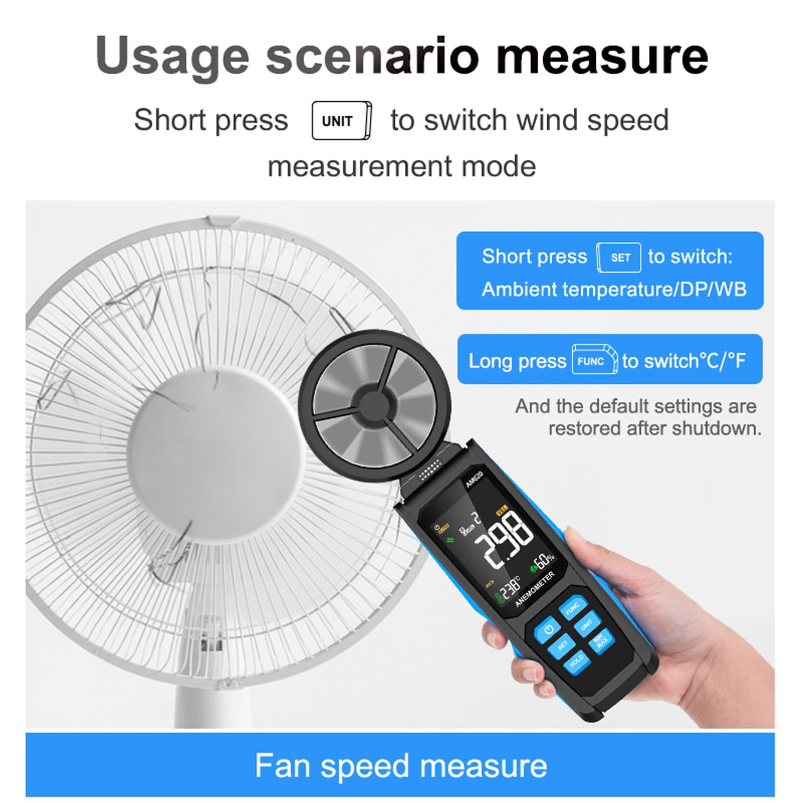 Anemometro Digitale Misuratore Portatile della velocità del Misurazione Accurata dell'umidità della Temperatura per Meteorologia e Uso Industriale ABS Ergonomico 252 X 84 X 33 Mm