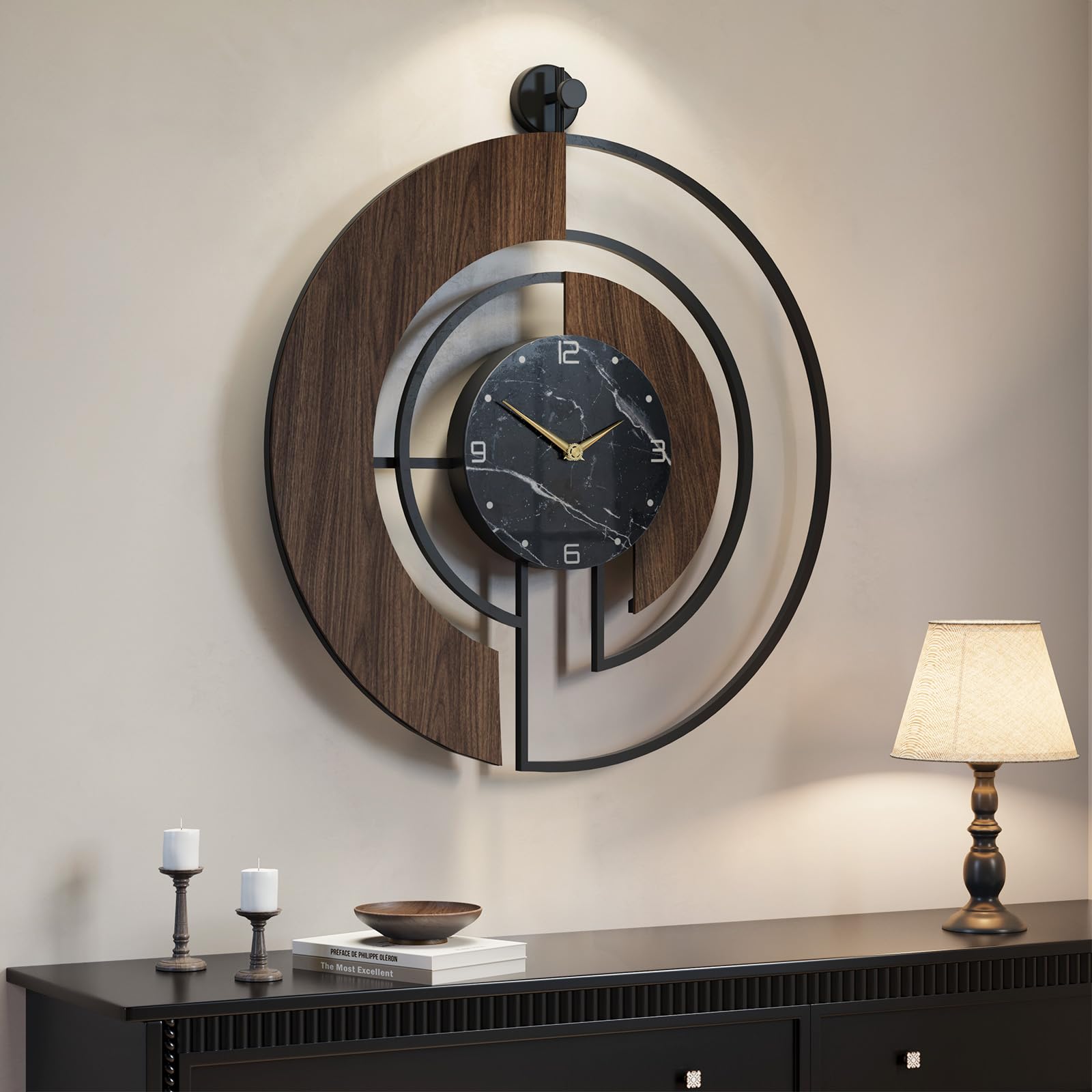 Cuspin Große Wanduhr, 76,2 cm, modernes Walnussmarmor-Zifferblatt, dekorative Uhr