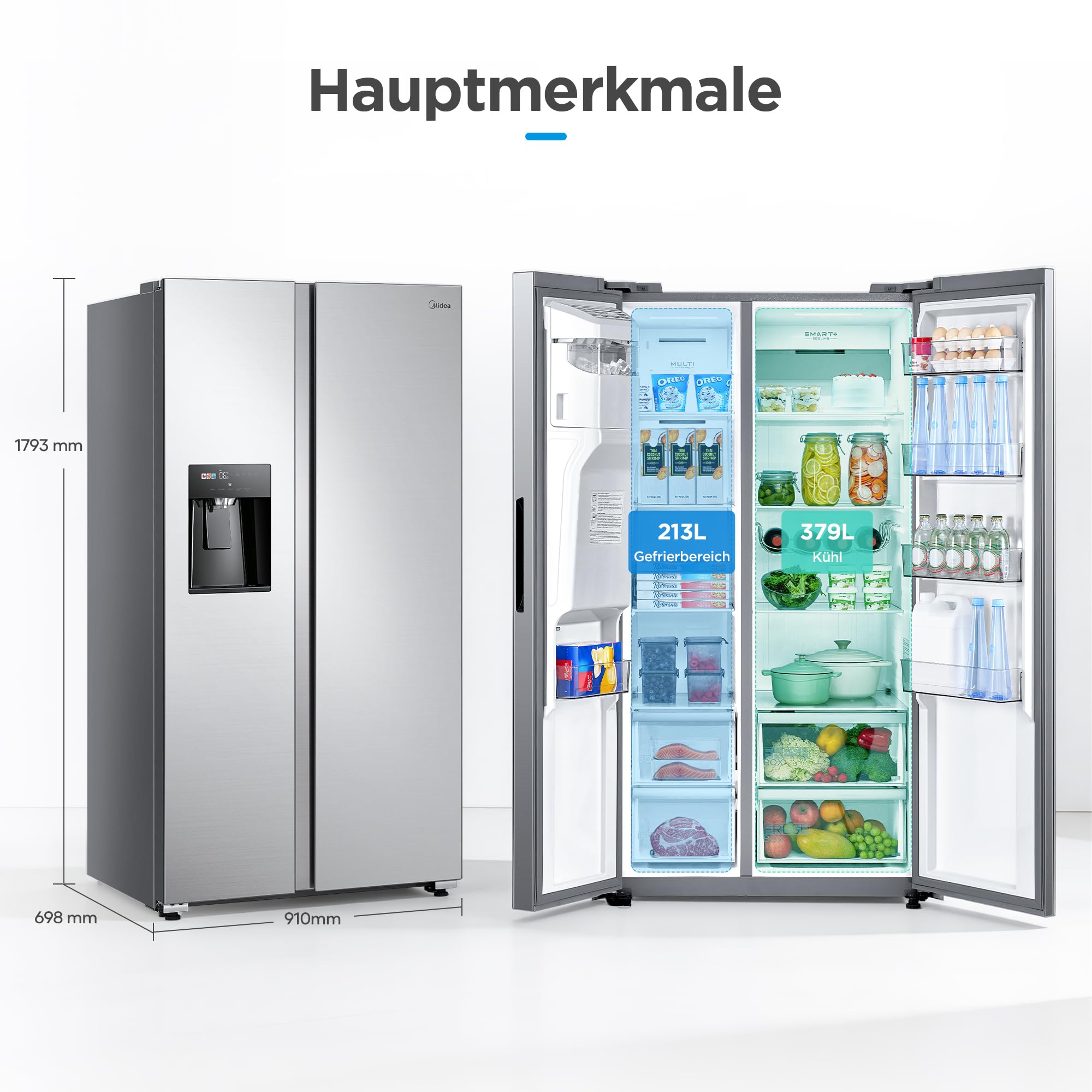 Midea Side-by-Side Kühl-Gefrierkombination 569 L No Frost WiFi MDRS761MIE46