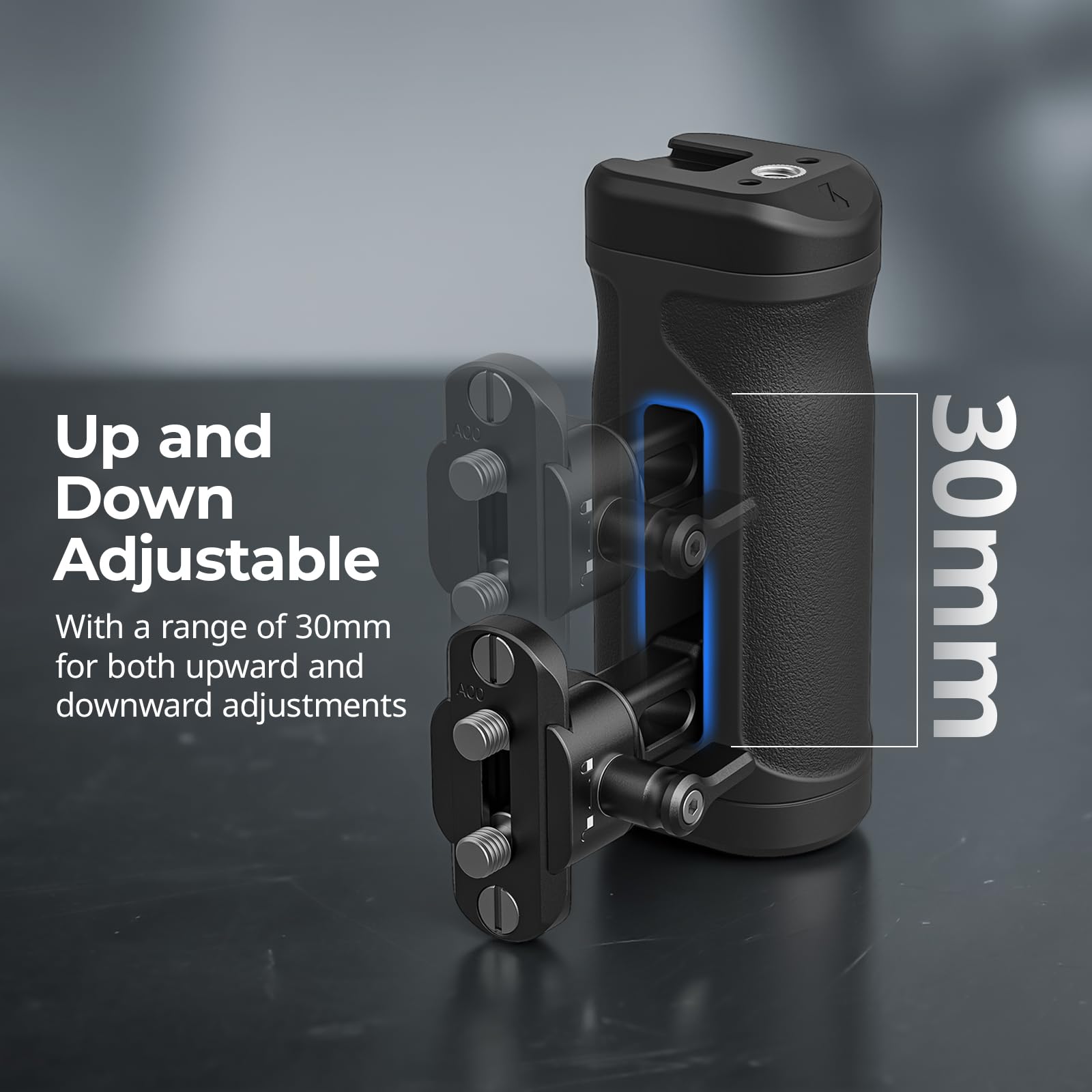 SMALLRIG Empuñadura Lateral Mini con Riel NATO o Rosca 1/4"-20, Agarre Ergonómico para Mano Izquierda o Derecha, Ajuste Vertical 30mm, con Zapata Fría y Rosca - 5948
