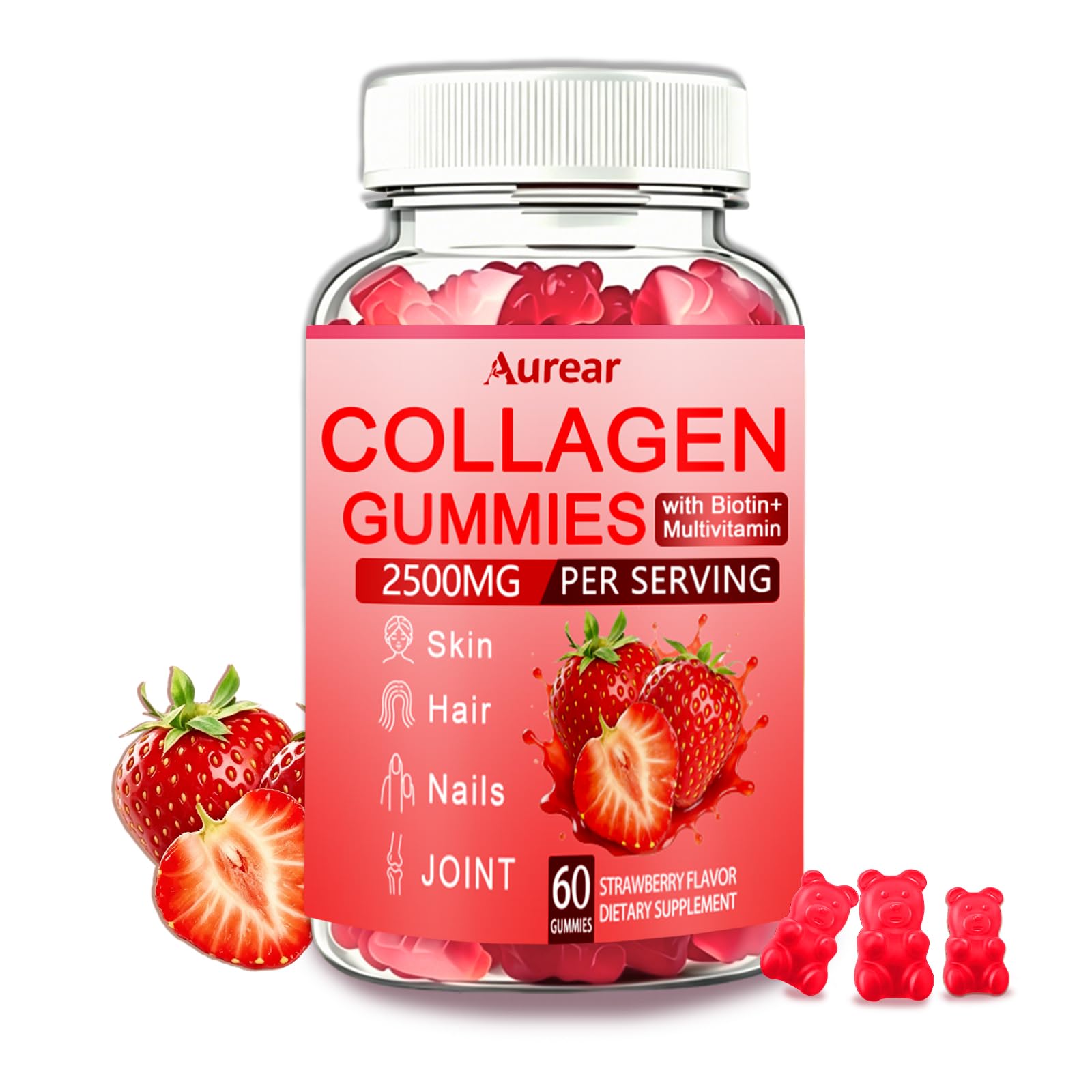 Aurear Suplemento de colágeno em gomas com biotina – 60 gomas