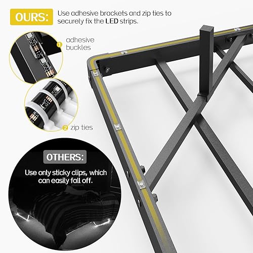 Miniatura 8 de Base de cama flotante tamaño Queen con estación de carga USB y luces LED, marco de cama de plataforma de metal moderno con tapón deslizante para