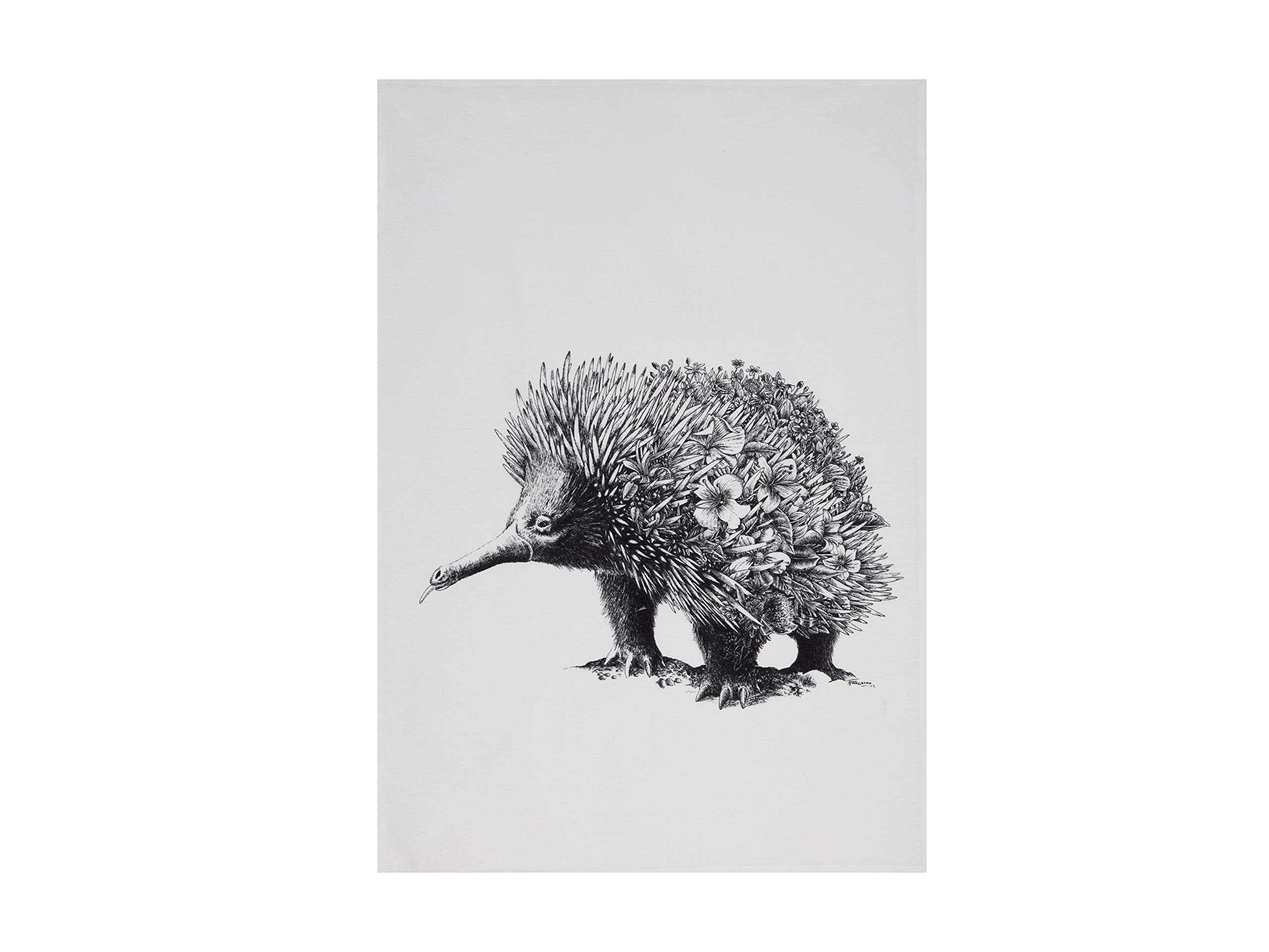 Maxwell & Williams Tea Towel with Echidna Design, 100% Indian Cotton, White, 50 x 70 cm