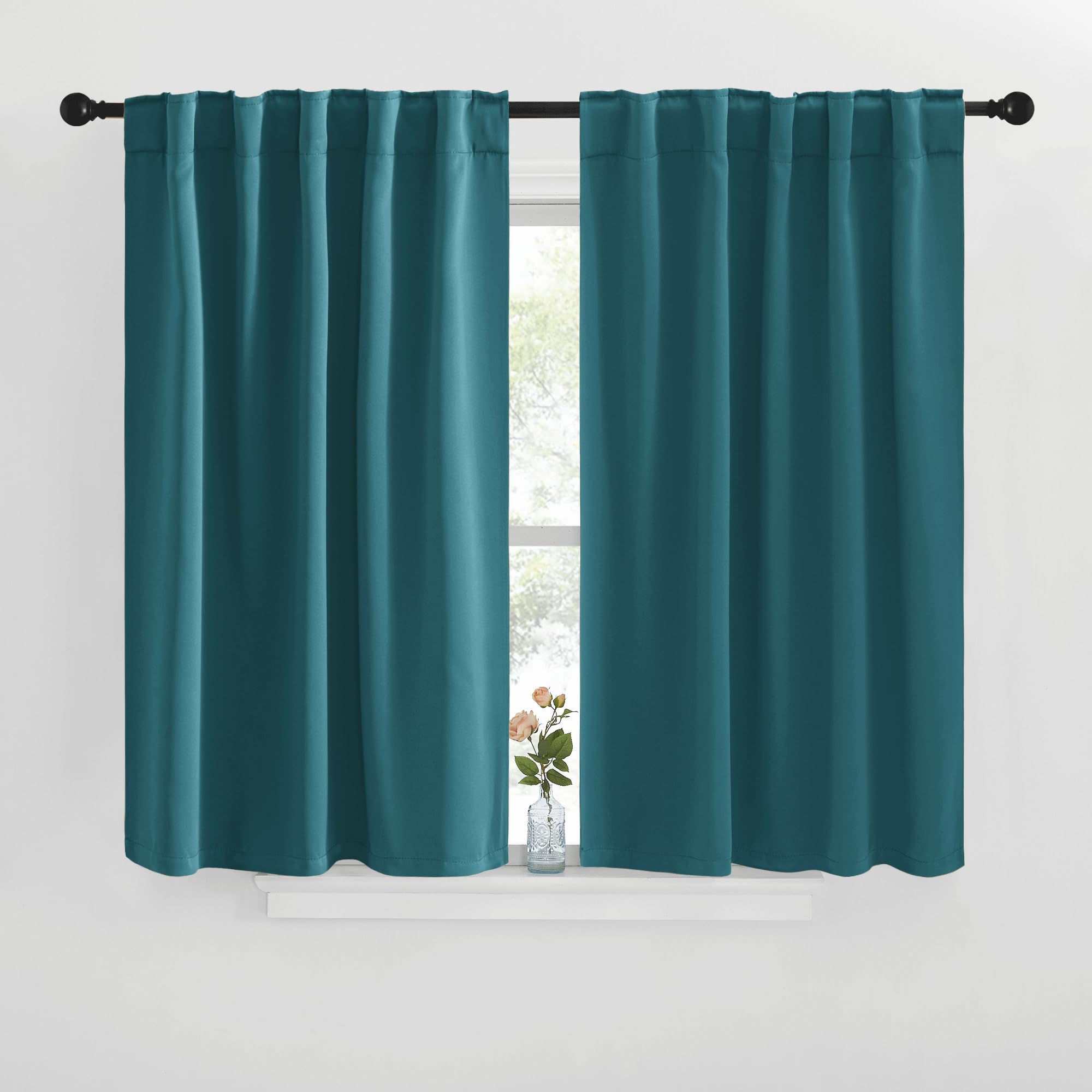 NICETOWN Blackout Curtain Panels for Kitchen - (Sea Teal Color) 42x30 inch, 2 Panels Set, Room Darkening Blackout Drapes for Window