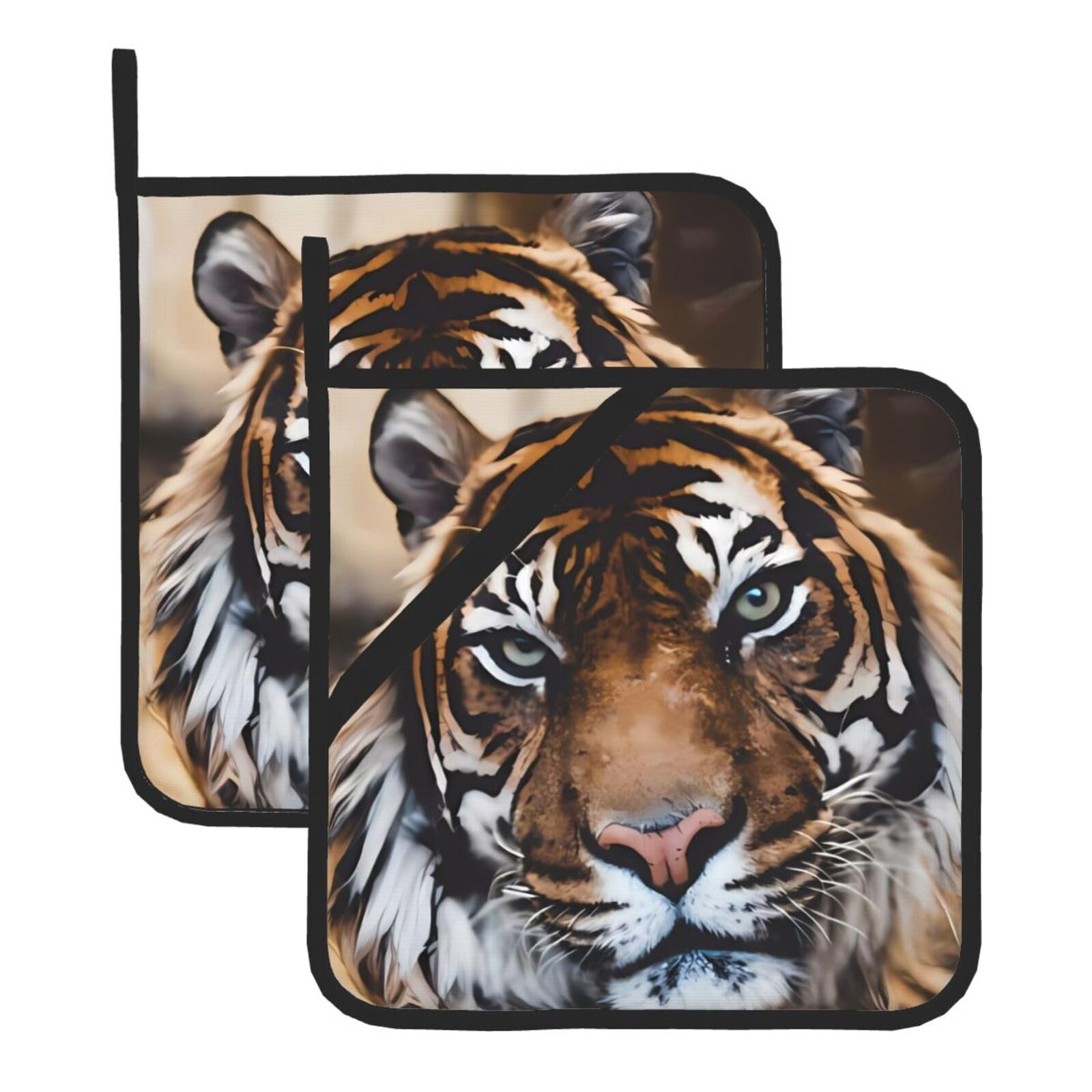 HJFCZH tiger Prints Square Hot Pads for Kitchen Counter - Waterproof Pot Holders, Durable Heat Resistant Throw Layers for Serving, Oven & BBQ - 2 Pack