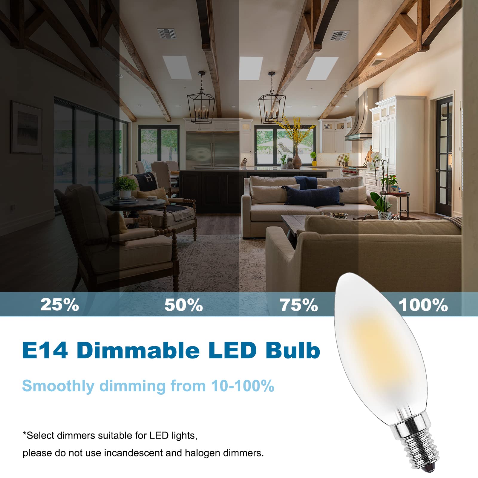 ProCrus E14 Dimmable Vintage LED Light Bulb,4W LED Candle Light Bulbs,2700K Warm White,Small Edison Screw Candelabra SES LED Bulb,Replaces 35 Watt,for Chandelier,Frosted,Pack of 6 - Image 3