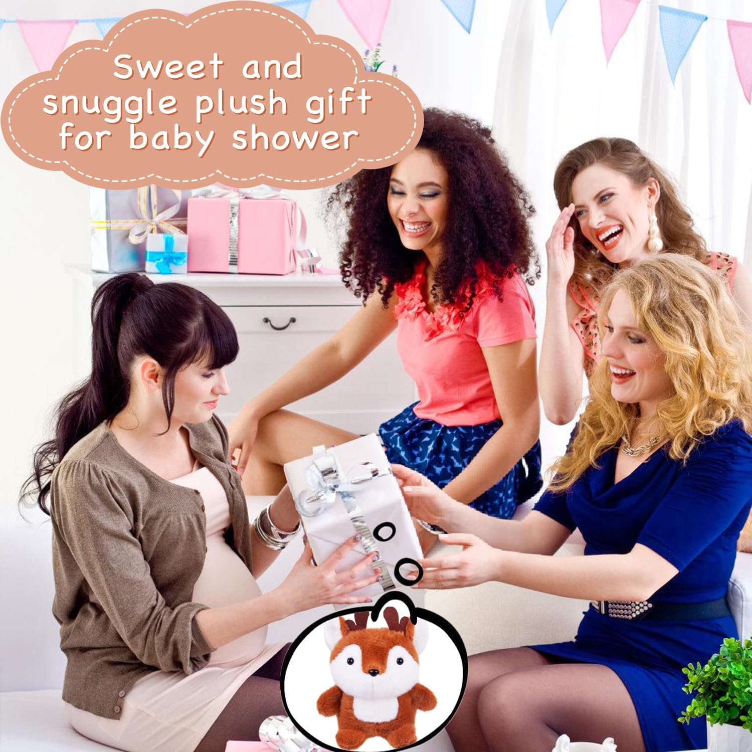 ARELUX 6 Pack Deer Stuffed Animal Pillows Party Supplies - Soft 9.8inch Plush Hugging Pillows, Cute Animal Plushies Set - Perfect for Decor, Gifts, and Cuddling for Party Favor Packs