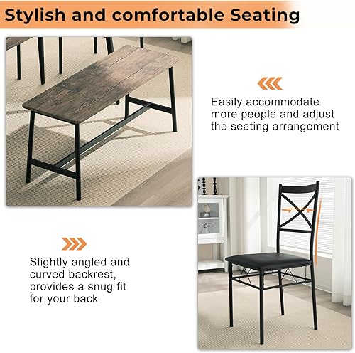 Miniatura 5 de VINGLI Juego de mesa de comedor moderna de 55 pulgadas para 6, mesa rectangular de comedor de cocina, banco, juego de mesa de comedor de madera de 6