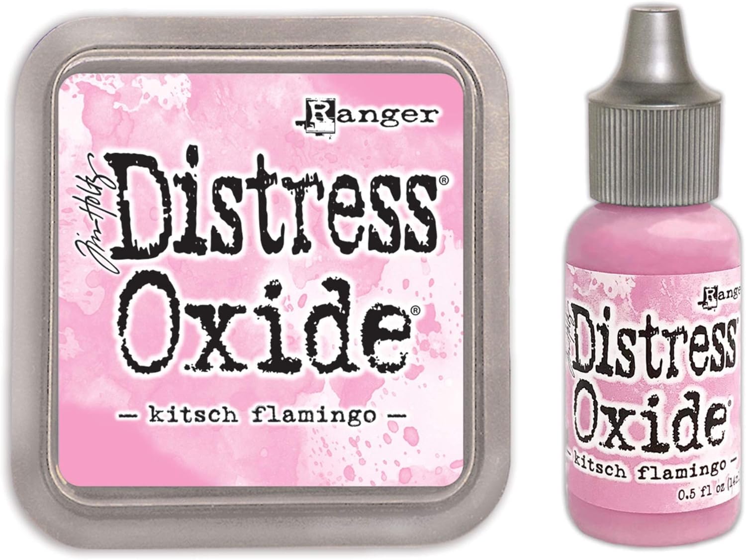 Tim Holtz Distress Kitsch Flamingo February 2021 Release, Distress Oxide Ink Pad and Oxide Reinker, Distress Ink Pad and Distress Reinker, Bundle of 4 Items