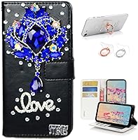 Vista 6 de STENES Bling - Funda tipo cartera compatible con iPod Touch 5 y iPod Touch 6, elegante funda de piel con diseño de lazo hecho a mano en 3D con Negro