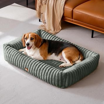 Upvilla Luxusweicher Hundekorb, Super Weiches hundebett Grosse Hunde, 4-seitiges Nackenkissen, Abnehmbare Waschbare Hundematte, Hundesofa mit Griffen, Haustierbett (Dunkelgrau, 92 * 69 * 20cm)