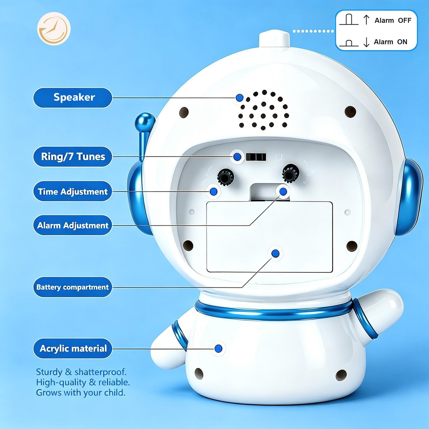 Analog Alarm Clock for Kids with Snooze and Nightlight, Cute Aatro Tabletop Lamp, Ring Alarm/Music Alarm Loud for Bedroom, Battery Powered,Kids’ Time Learning Perfect for Boys Girls Gifts
