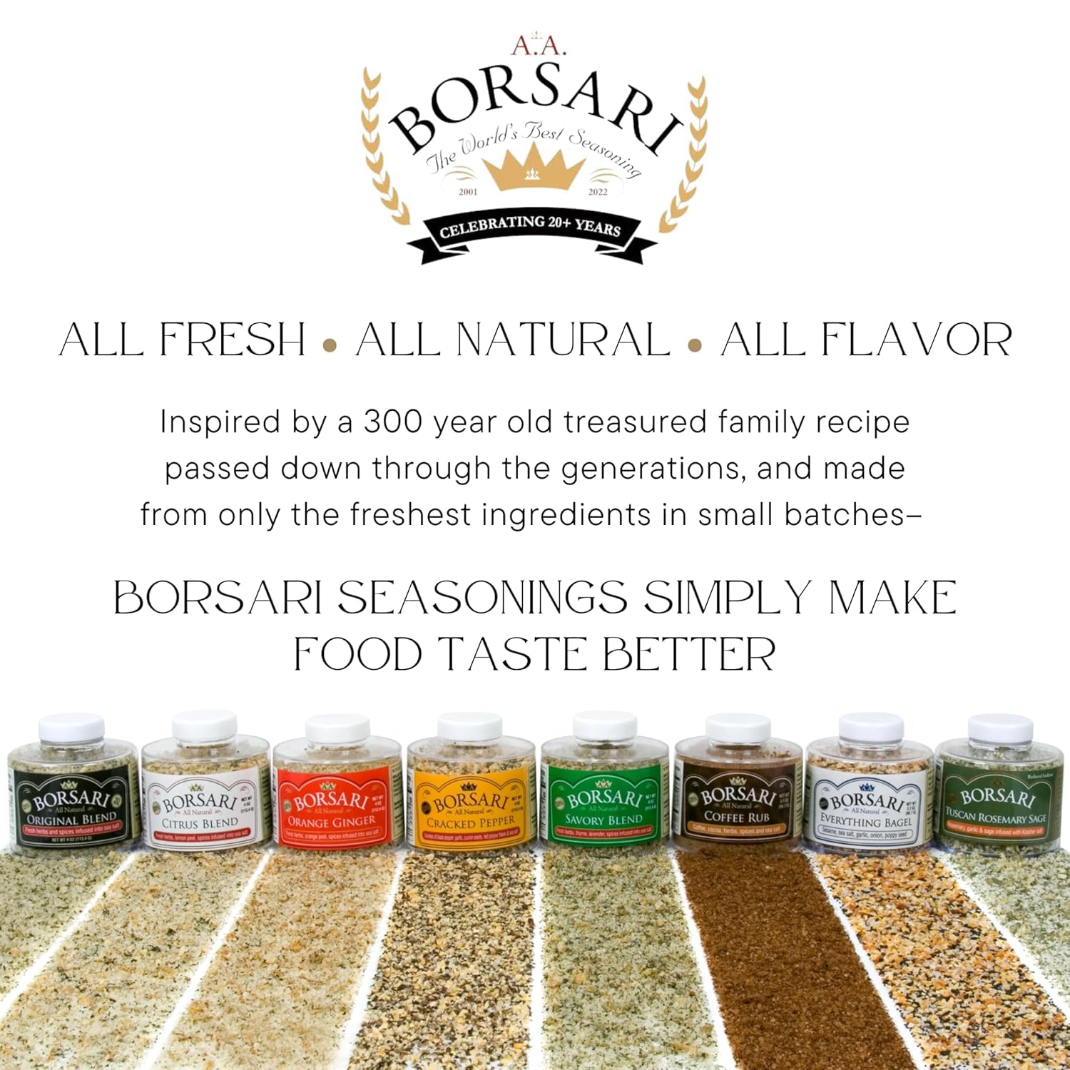 Borsari Original Seasoning Salt - 6-Shaker Spice Set - Seasoned Salt Blend - New Gourmet Seasoning Offering for 2026 - All Natural Seasoning Blend for Cooking (Original 4 oz, Pack of 6)