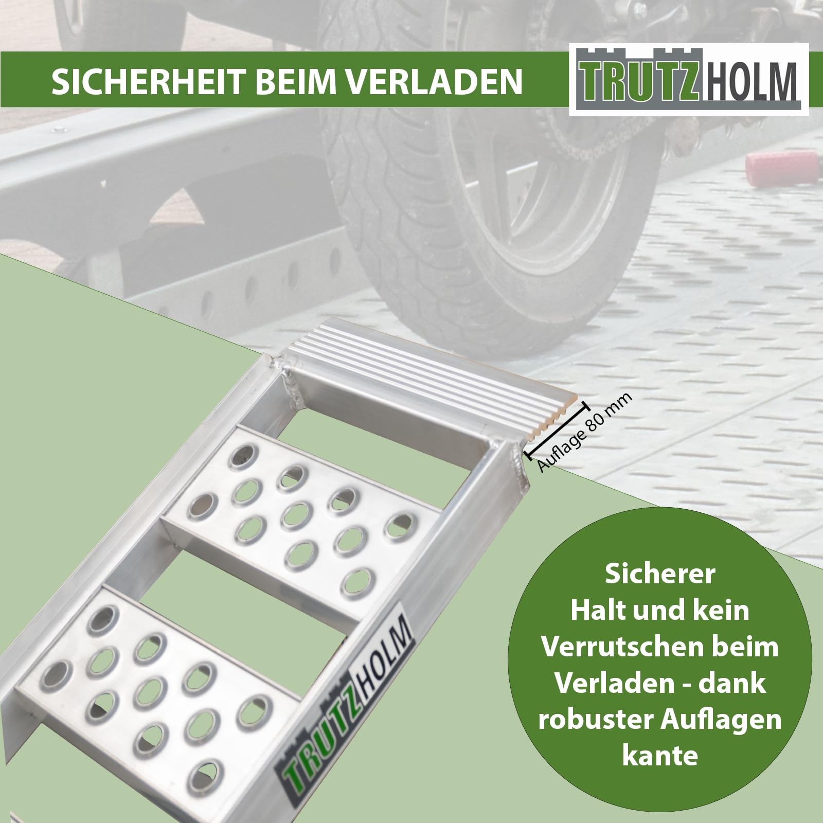 TRUTZHOLM Alu Auffahrrampe 198 cm 340 Kg zweifach klappbar Verladerampe Motorradrampe Klapprampe sehr platzsparend verstaubar und extrem leicht (grau, 1 Stück)