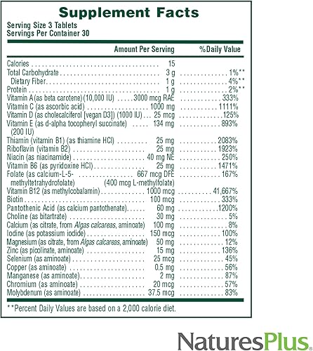 Miniatura 4 de Natures Plus Source of Life - Tabletas sin hierro, 90 tabletas vegetarianas, suplemento multivitamínico y mineral, refuerzo de energía e inmunidad,