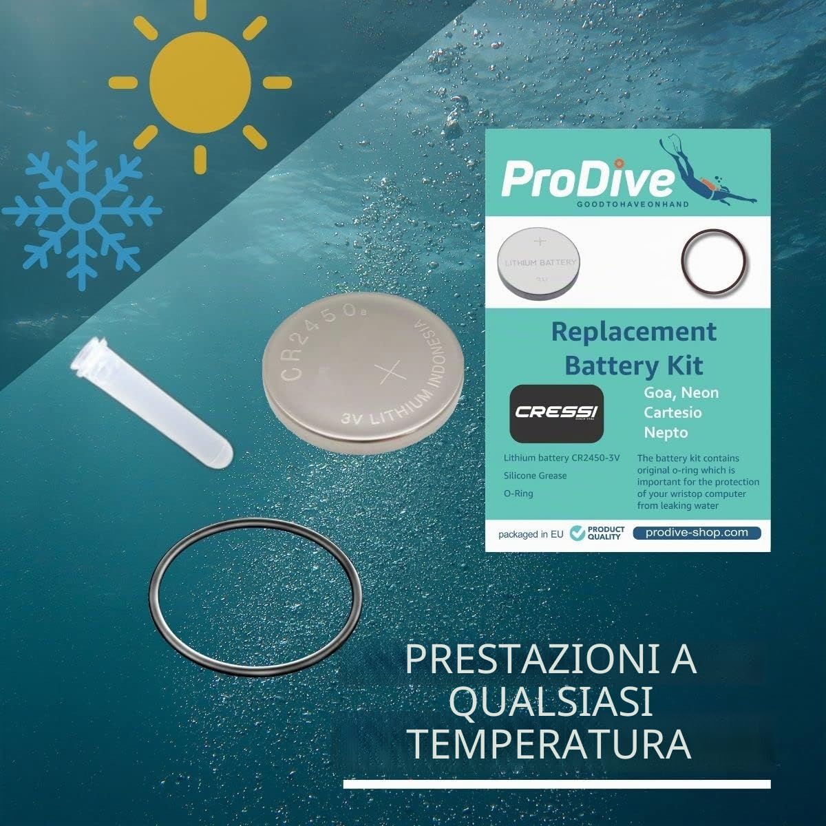 KIT BATTERIA PER Cressi Orologio Subacqueo Computer Goa, Neon, Nepto, Cartesio O-Ring + Grasso Silicone + Batteria